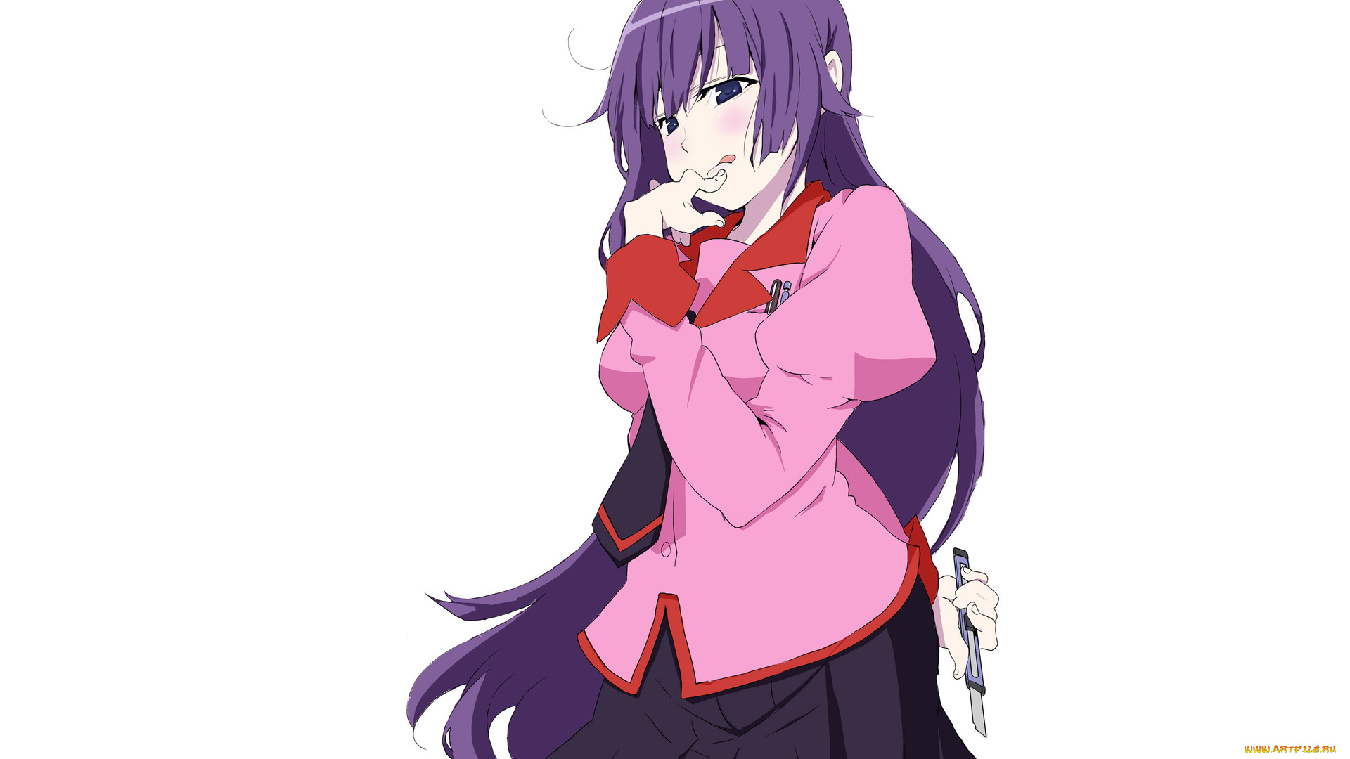 bakemonogatari, аниме, фон, взгляд, нож, девушка, инструменты, форма, senjougahara, hitagi