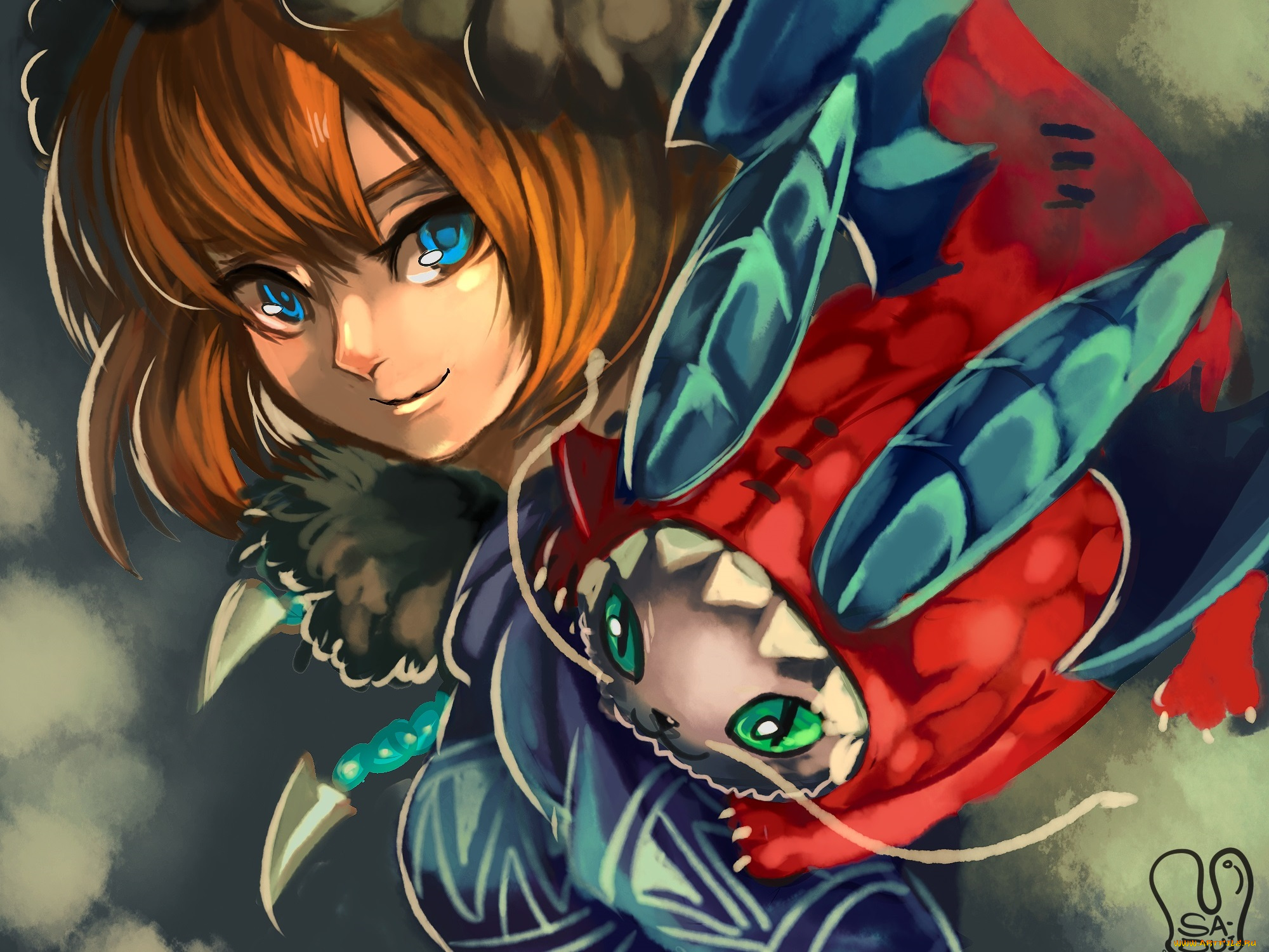 аниме, pokemon, девушка, зверёк, взгляд