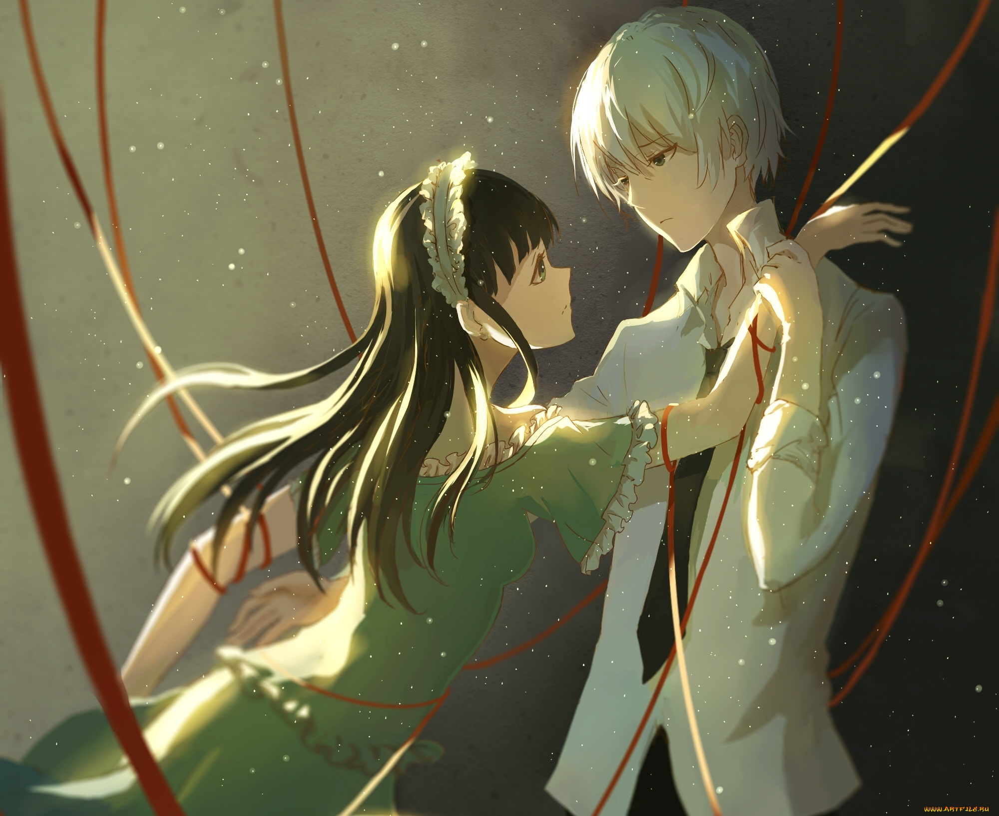 аниме, unknown, , другое, lan, jue, мужчина, девушка, арт, чепец, ленты