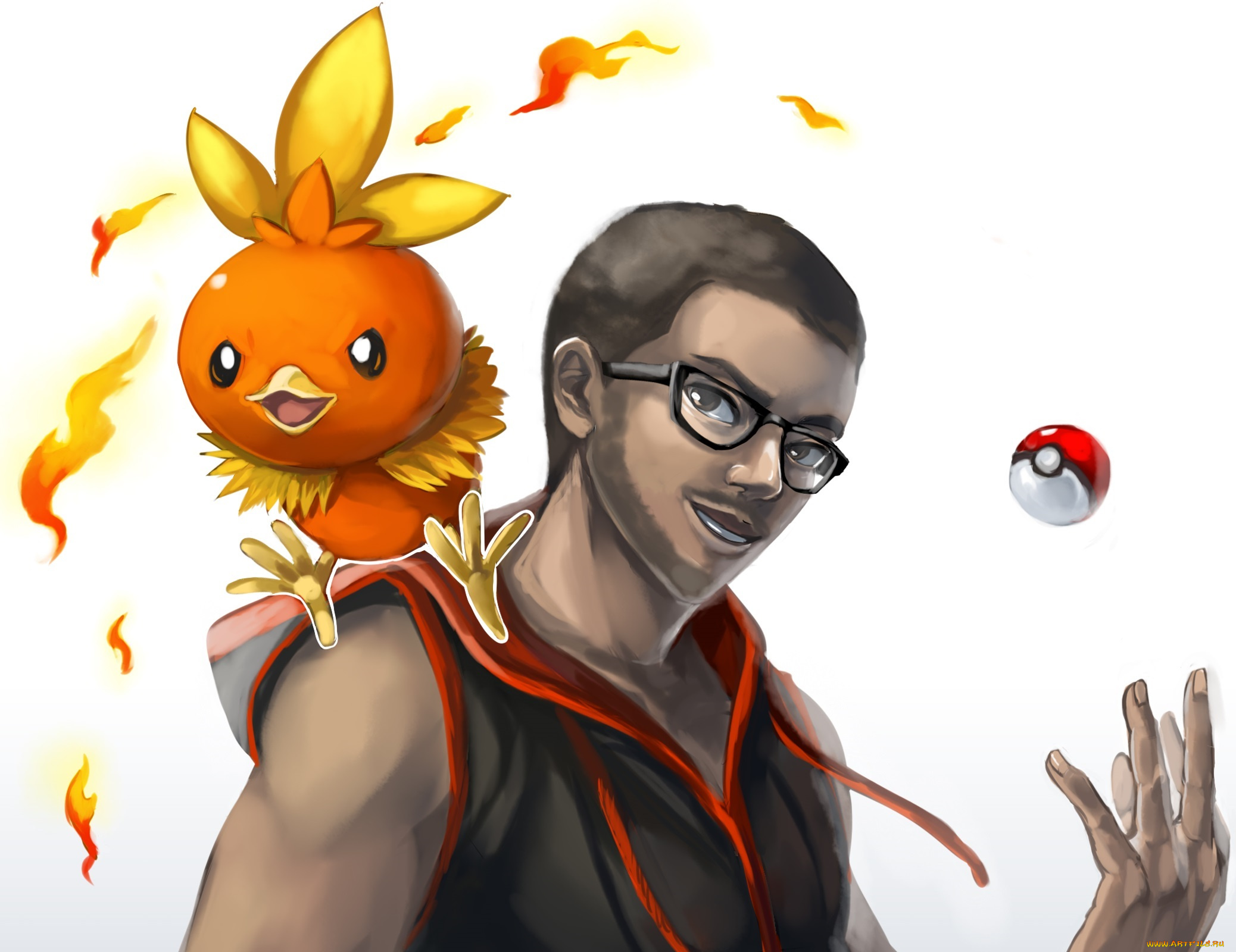 аниме, pokemon, покебол, покемон, очки, арт, парень, взгляд