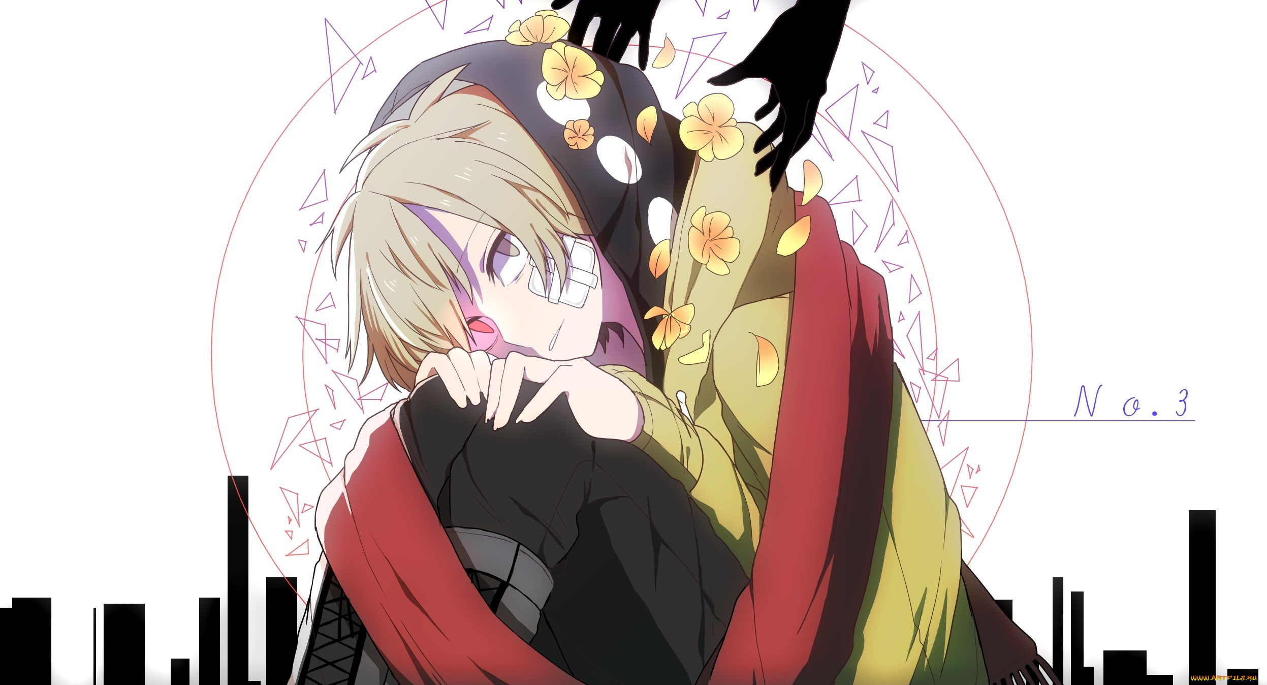 аниме, kagerou, project, руки, цветы, взгляд, мужчина, арт, hakyu, rexxx, kano, shuuya, kagerou, project