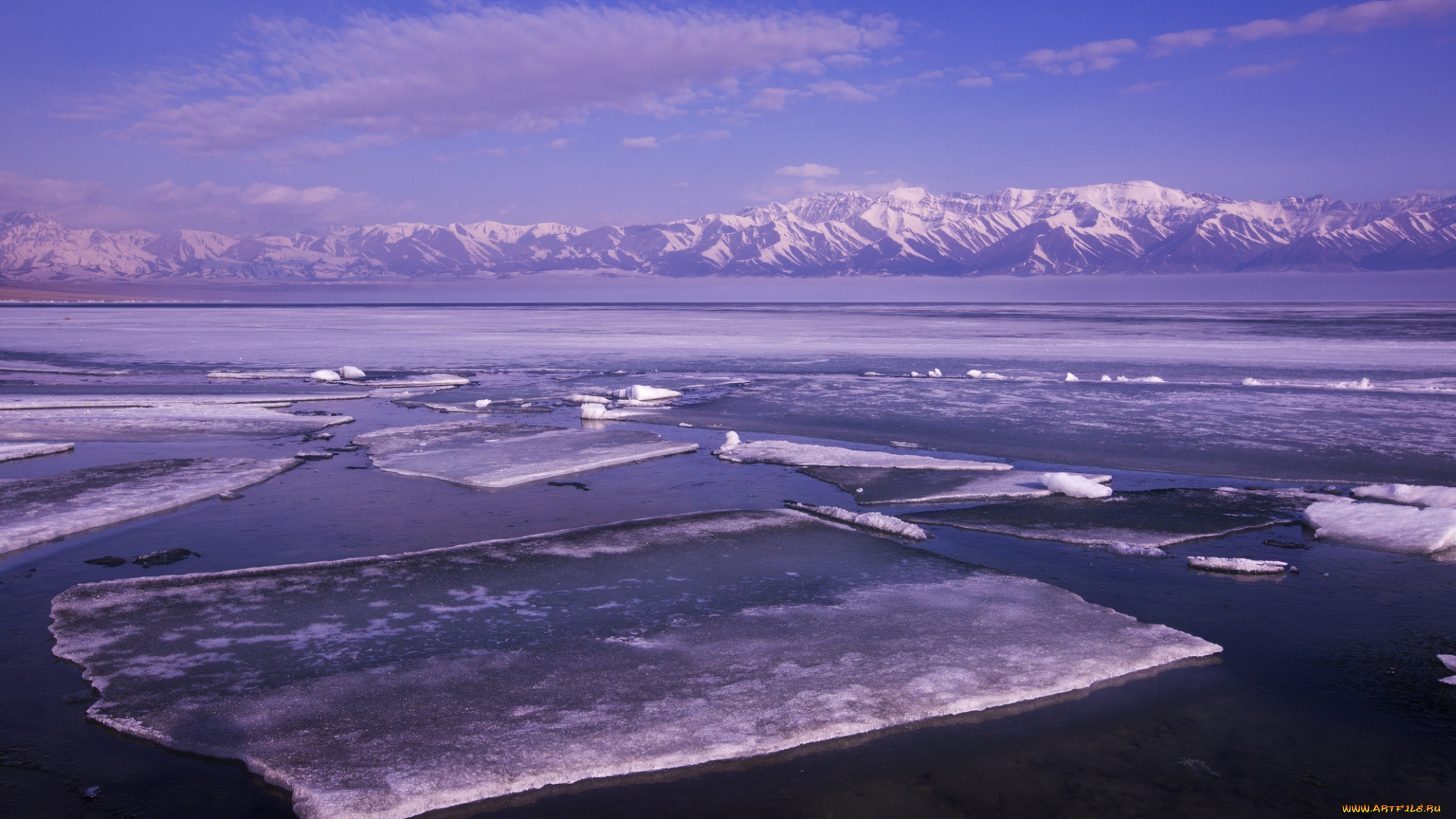 природа, айсберги, и, ледники, лед, облака, море