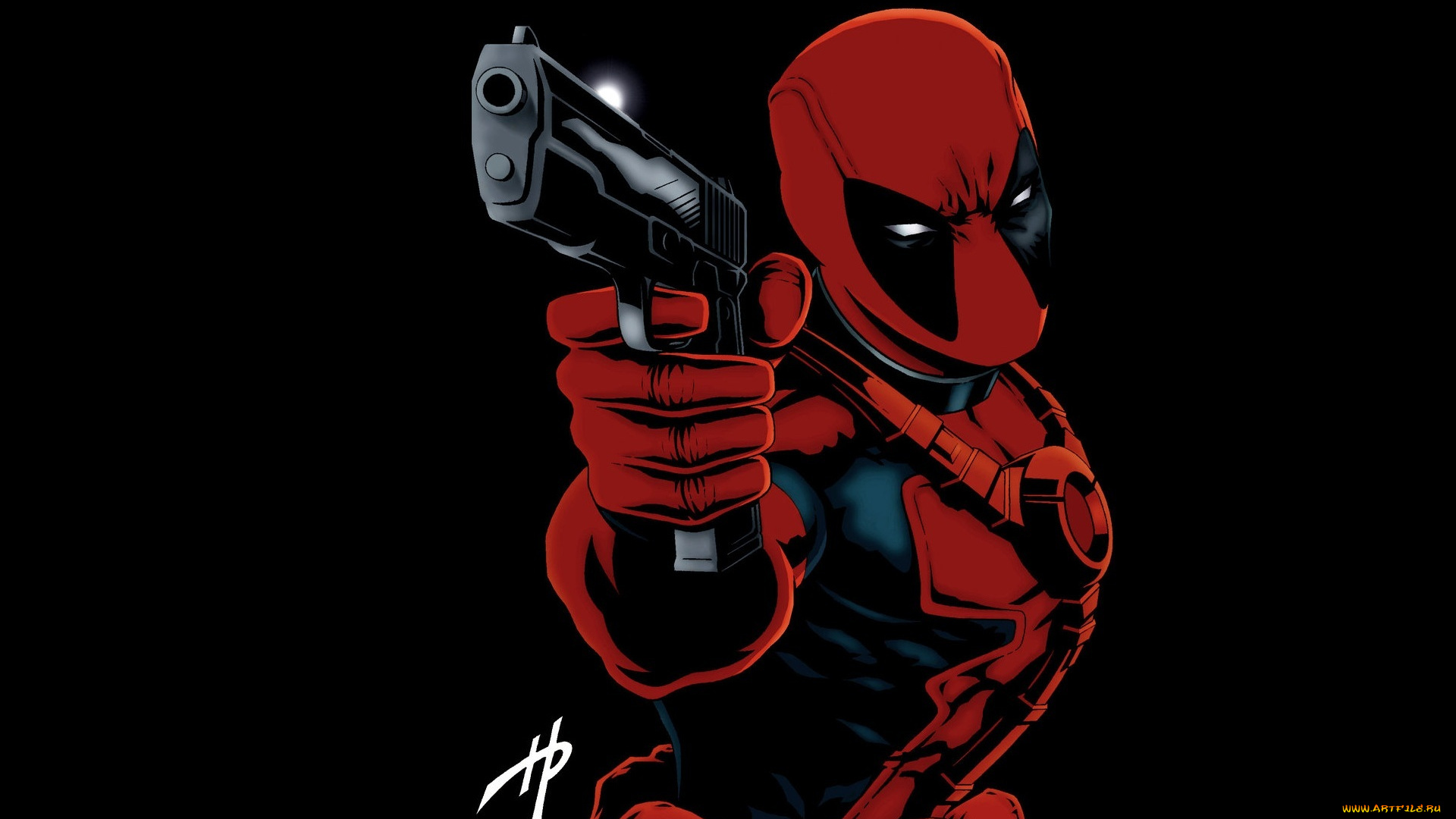 рисованное, комиксы, дэдпул, пистолет