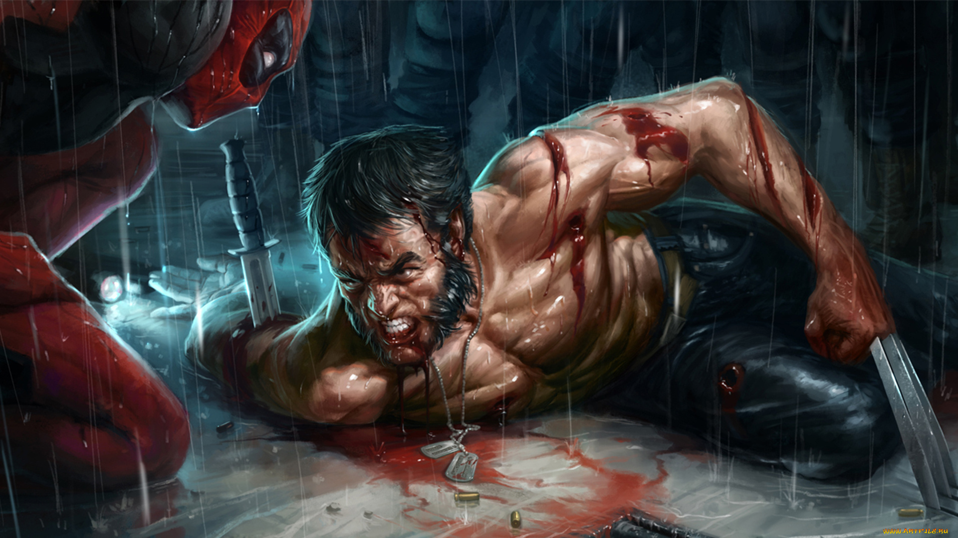 рисованное, комиксы, нож, wolverine, wade, wilson, marvel, дэдпул, росомаха, deadpool