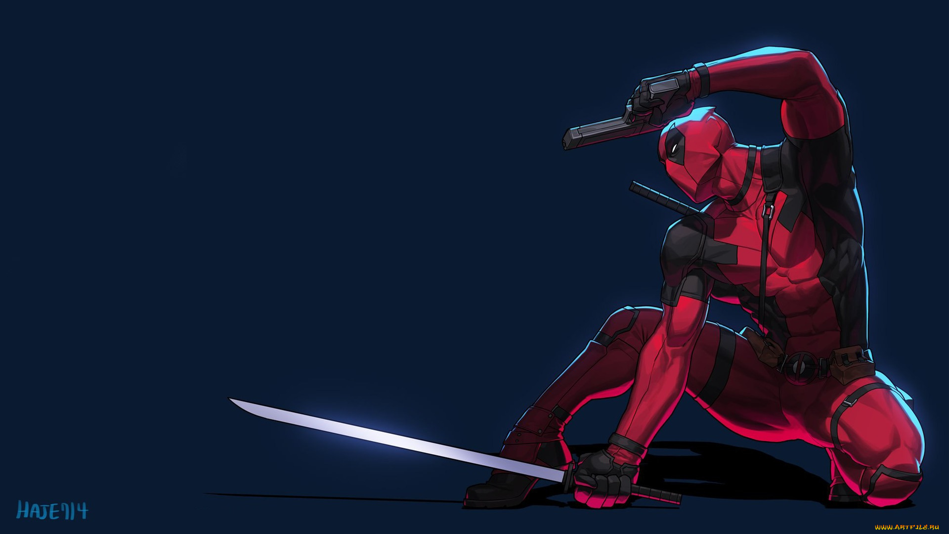 рисованное, комиксы, пистолет, меч, дэдпул