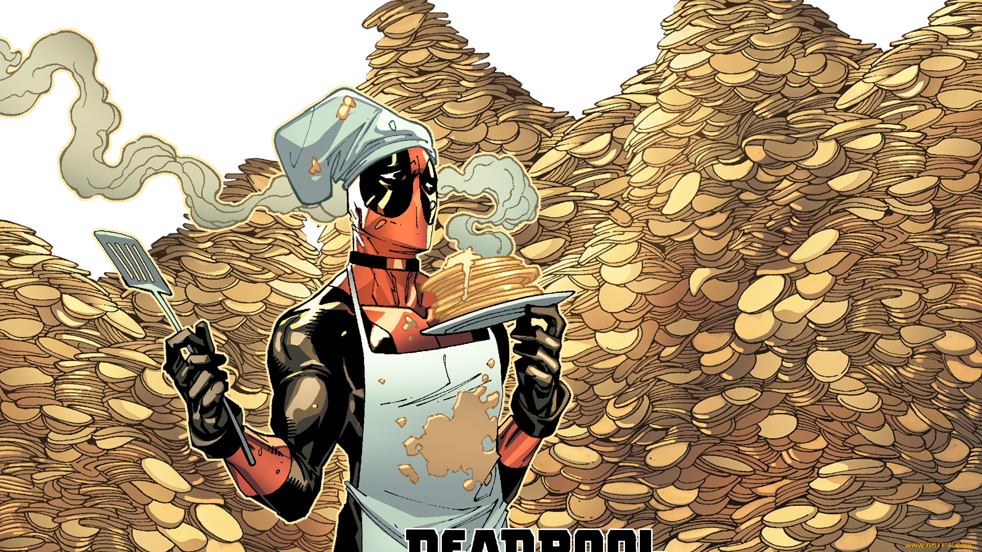 рисованное, комиксы, повар, дэдпул, блины