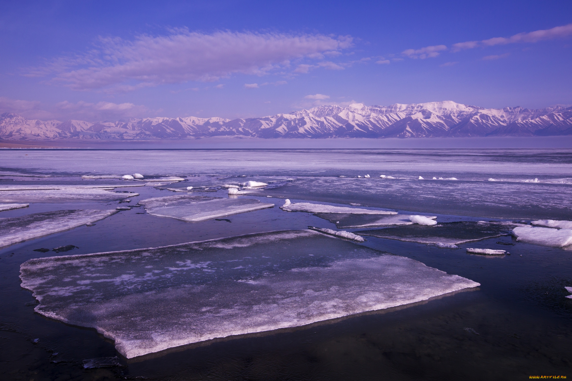 природа, айсберги, и, ледники, лед, облака, море