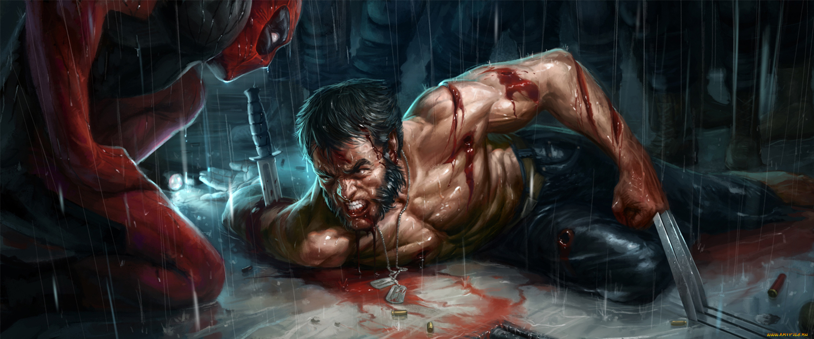 рисованное, комиксы, нож, wolverine, wade, wilson, marvel, дэдпул, росомаха, deadpool