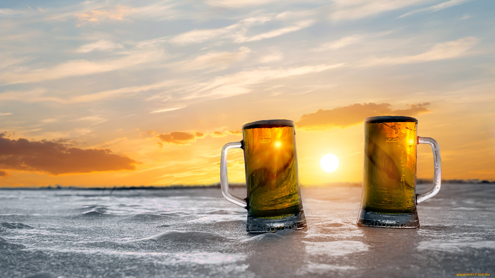 еда, напитки, , пиво, закат, бокалы, пиво, пена