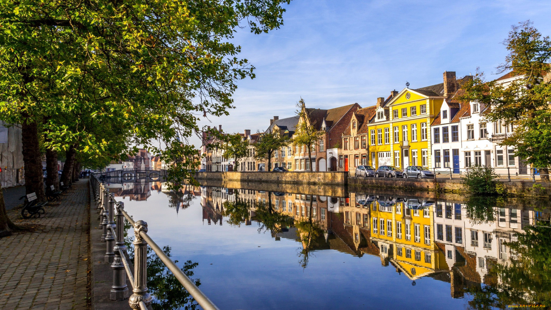 города, брюгге, , бельгия, канал, набережная