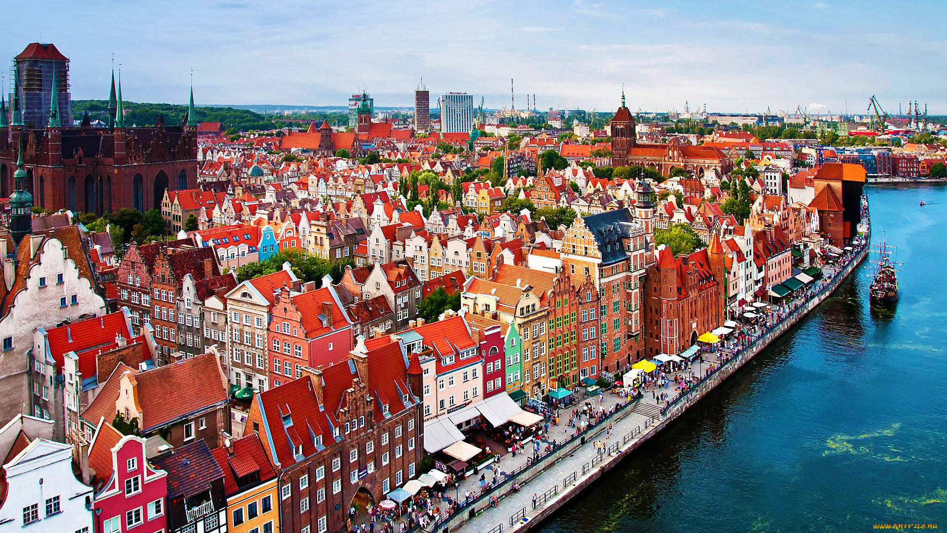 города, гданьск, , польша, панорама