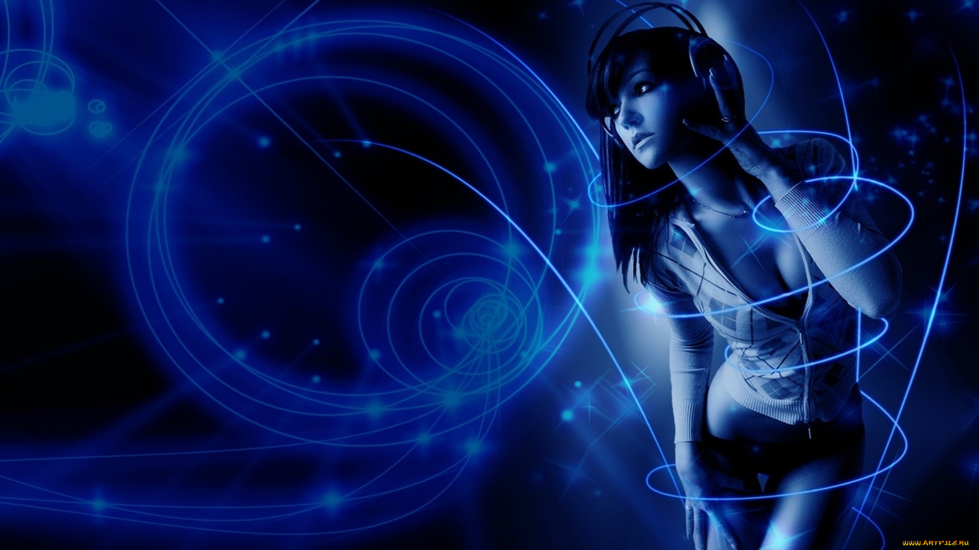 музыка, -другое, фон, наушники, взгляд, девушка