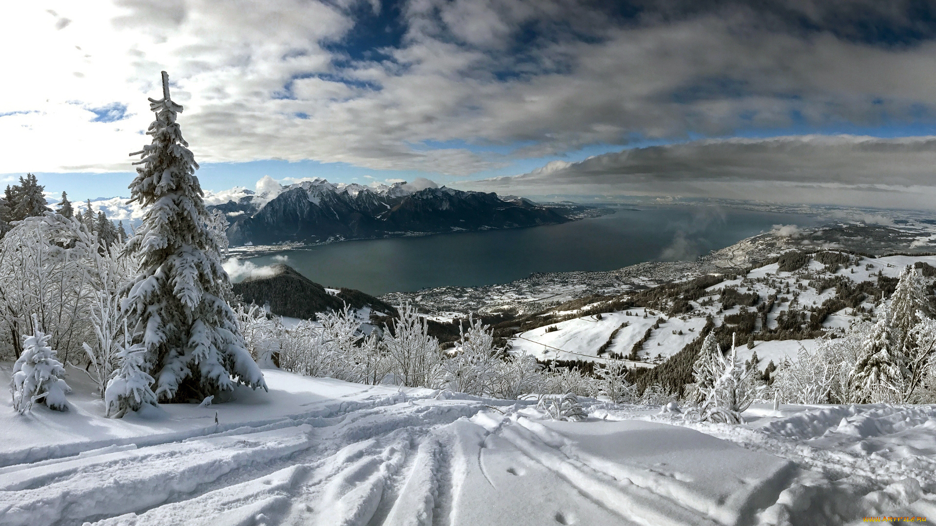 природа, зима, озеро