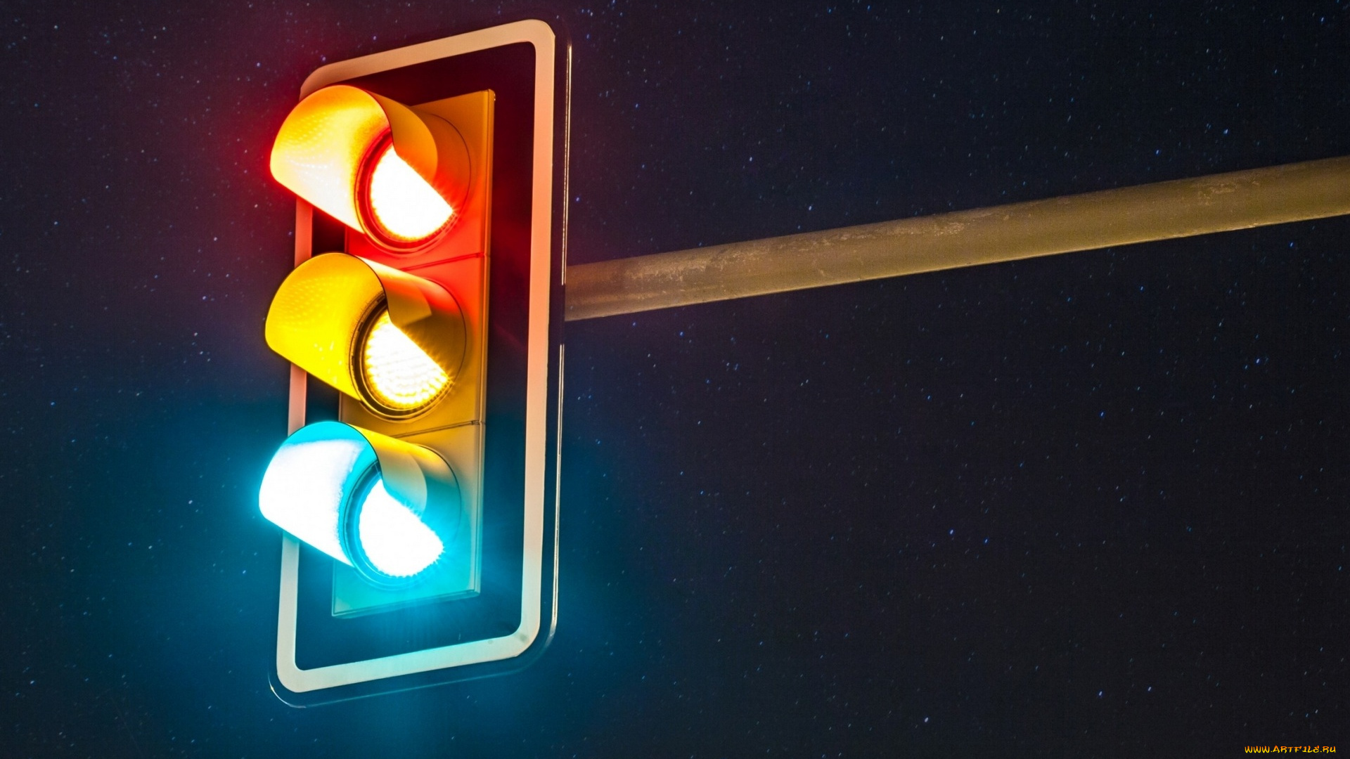 разное, иллюминация, звезды, ночь, небо, светофор, свет
