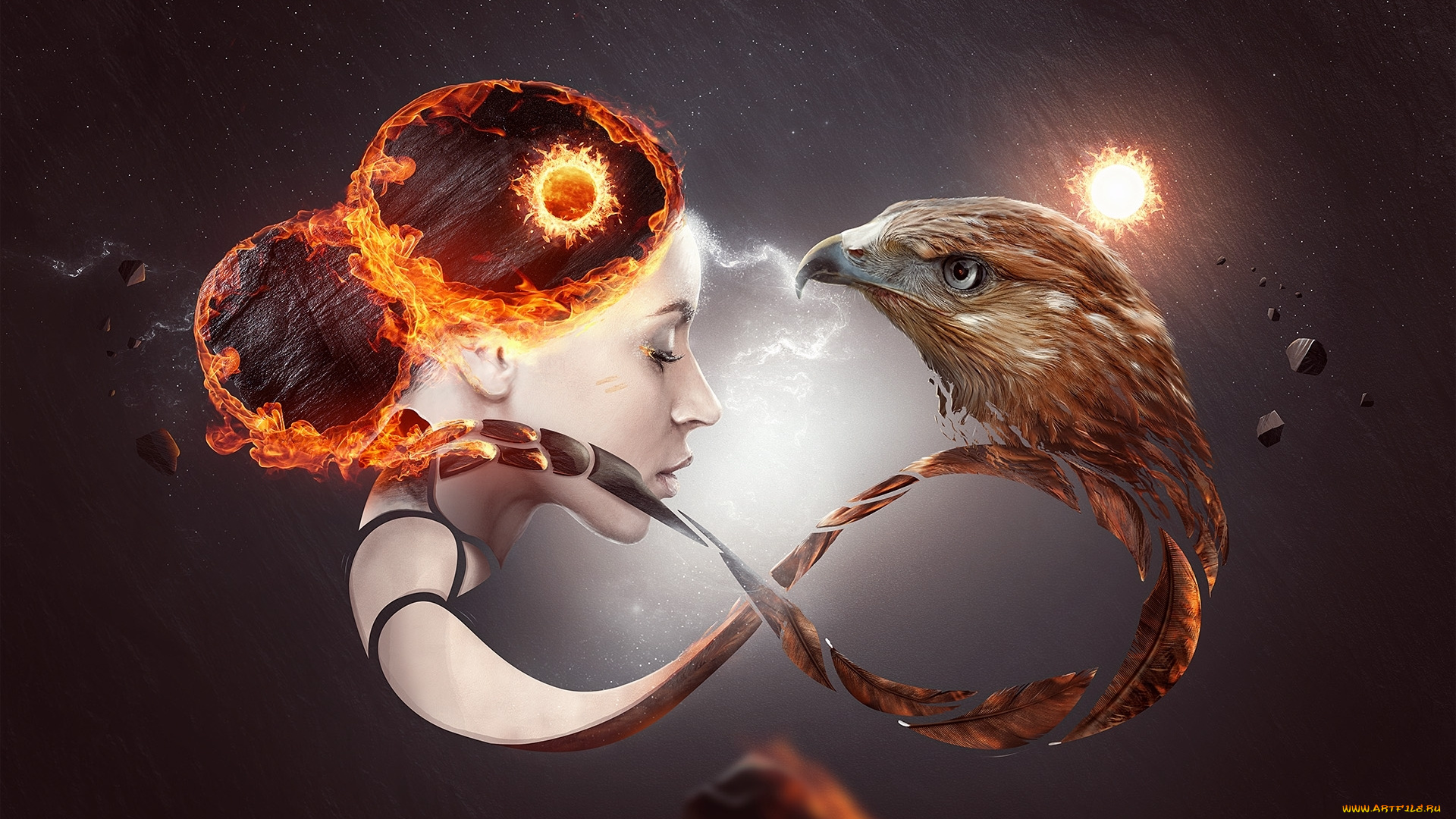 разное, компьютерный, дизайн, орел, лицо, девушка, знак, бесконечность