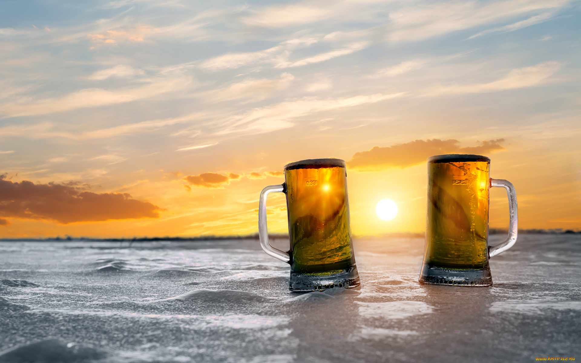 еда, напитки, , пиво, закат, бокалы, пиво, пена