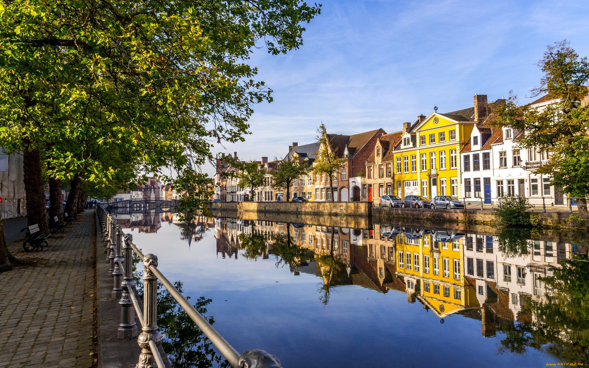 города, брюгге, , бельгия, канал, набережная
