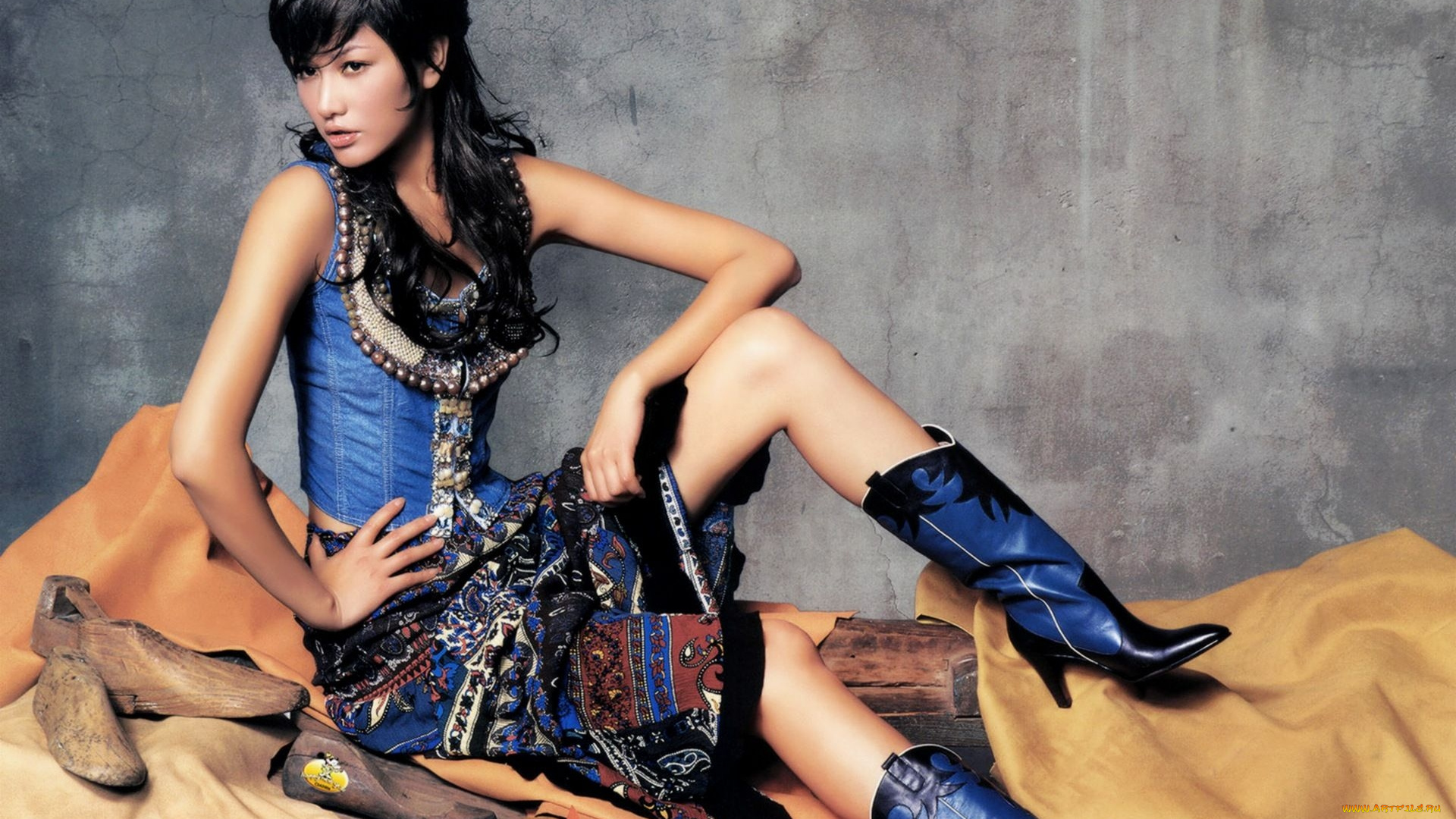 девушки, -, азиатки, азиатка, поза, сапоги