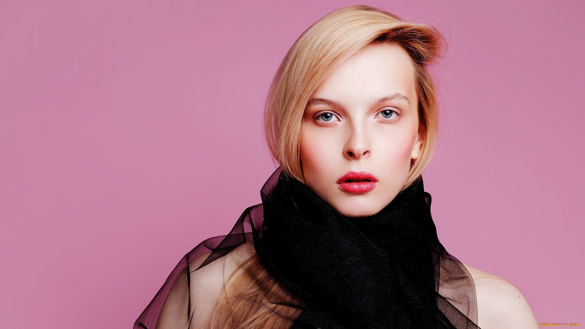 девушки, -, лица, , портреты, черный, шелковый, шарф