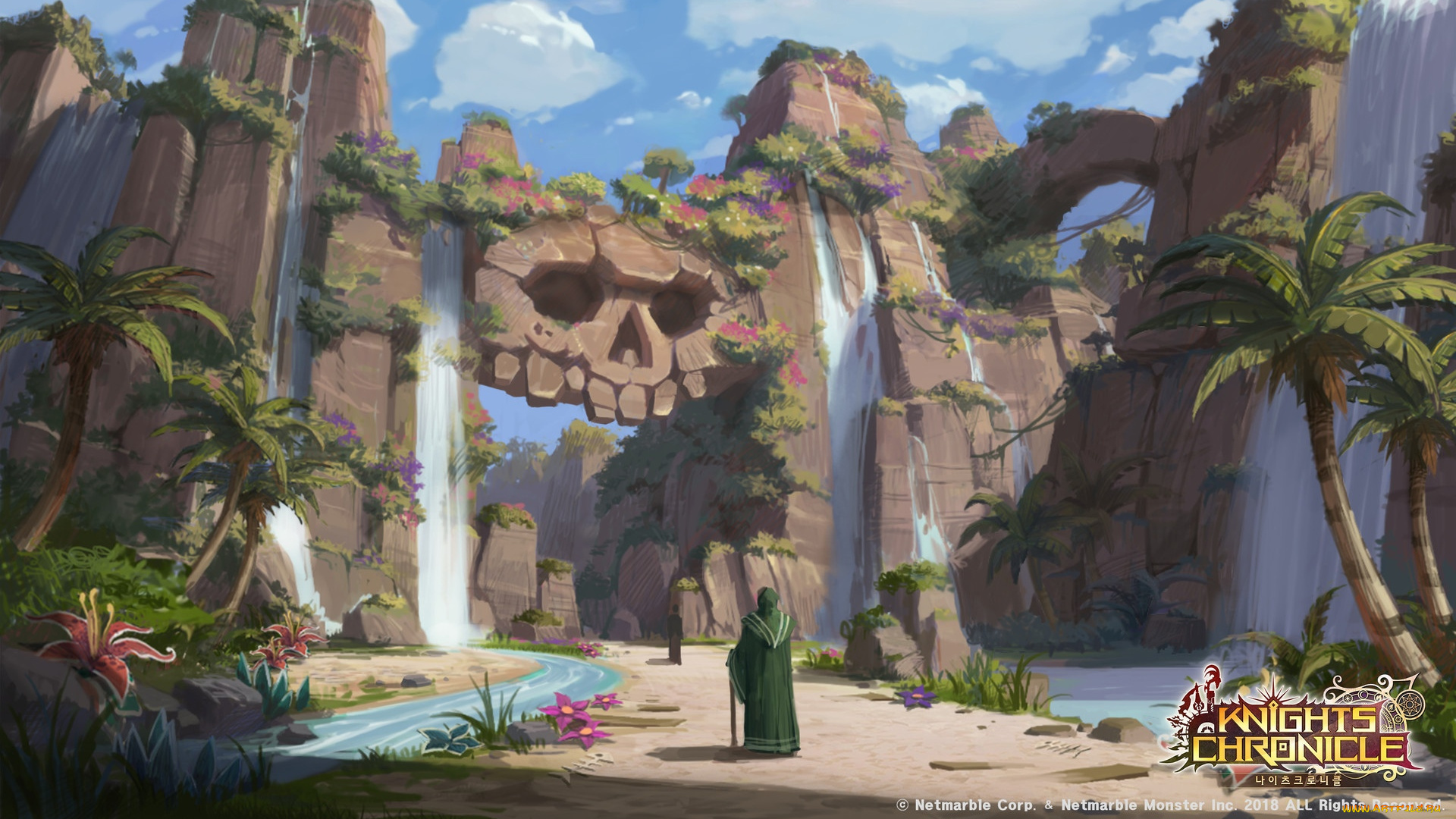 видео, игры, knights, chronicle, скалы, ворота, водопады, река, дорога, люди