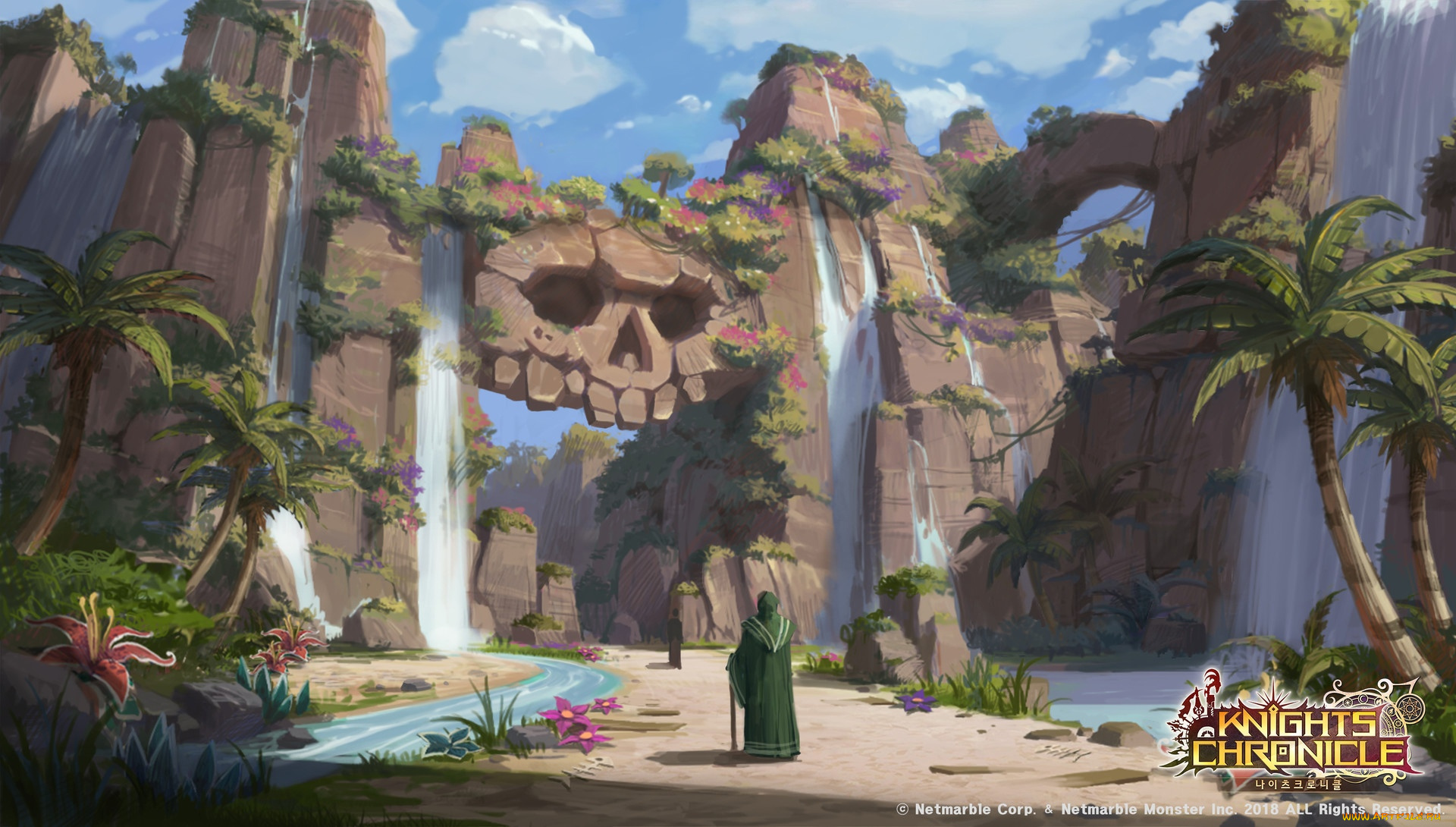 видео, игры, knights, chronicle, скалы, ворота, водопады, река, дорога, люди