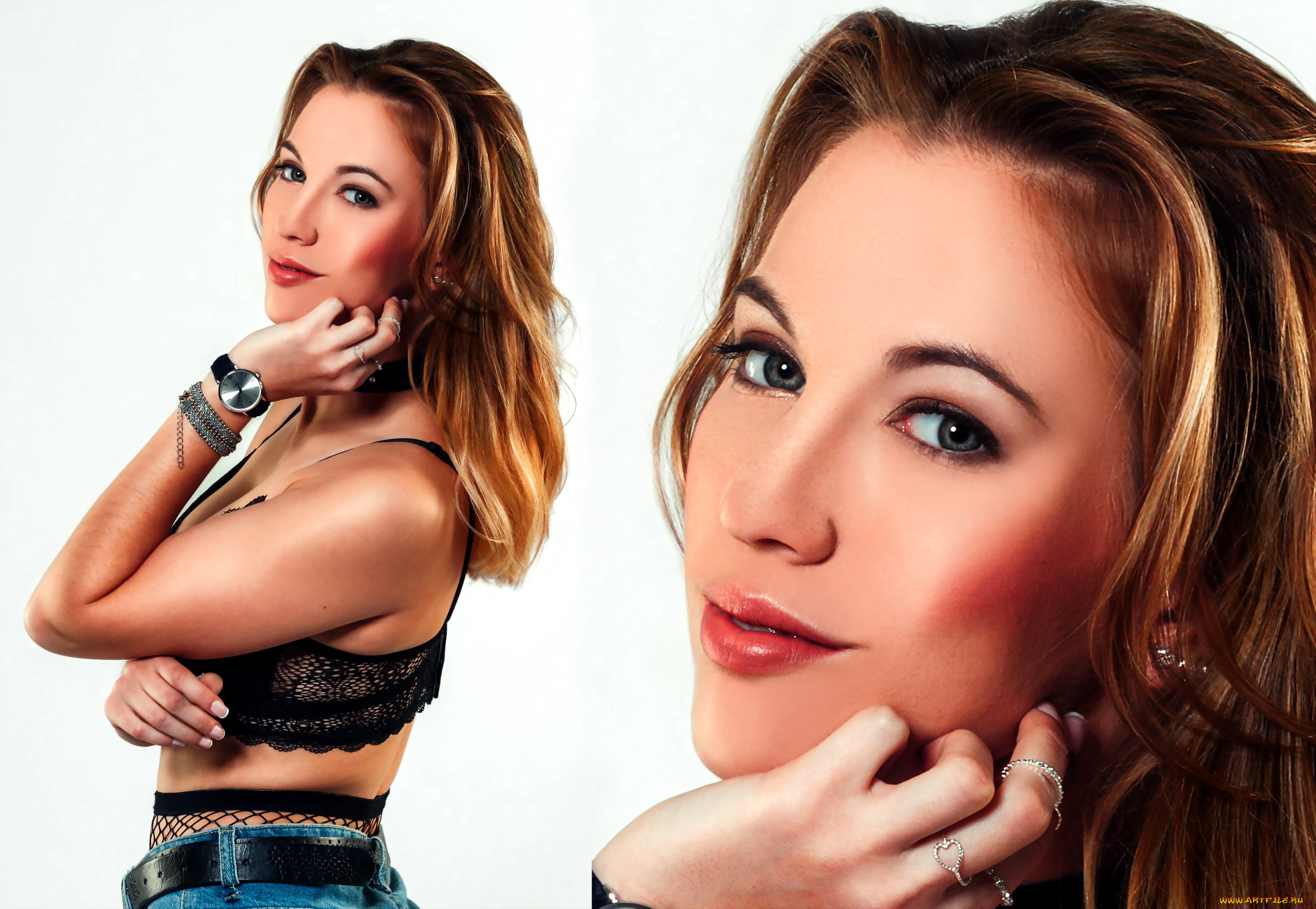 девушки, -, блондинки, , светловолосые, блондинка, часы, браслет, топ, джинсы, лицо