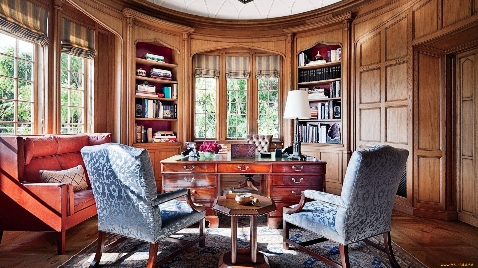 интерьер, кабинет, , библиотека, , офис, письменный, стол, книжные, шкафы