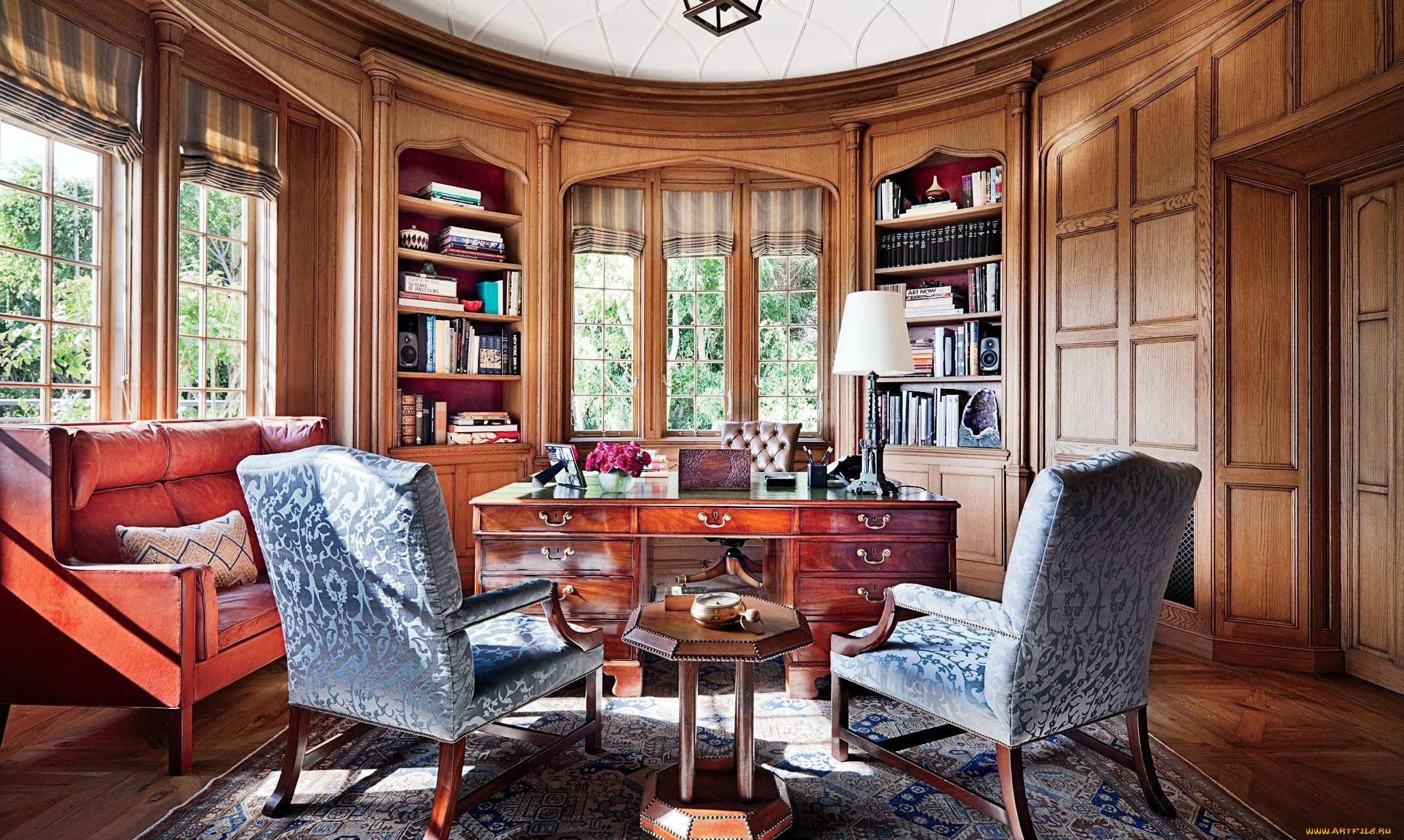 интерьер, кабинет, , библиотека, , офис, письменный, стол, книжные, шкафы