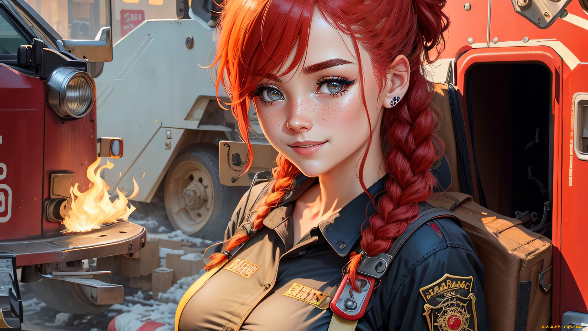 рисованное, люди, нейросети, графика, нейроарт, ai, art, нейронные, сети, рисунки, нейро, искусство, девушка, пожарная