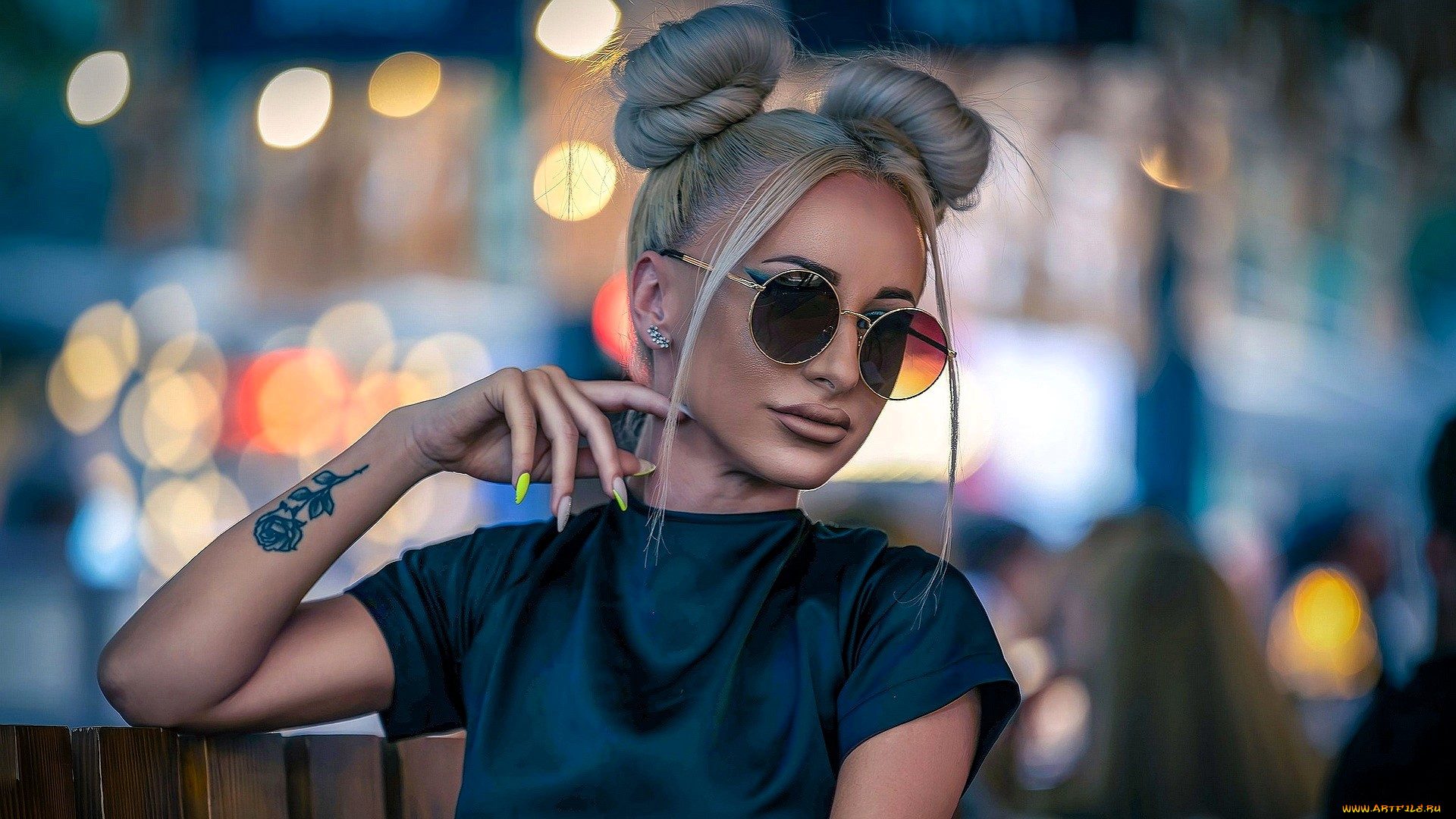 девушки, -, блондинки, , светловолосые, блондинка, очки, топ, тату