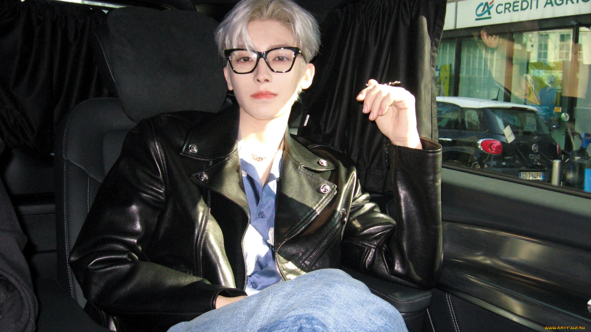 мужчины, hou, ming, hao, актер, очки, куртка, джинсы, машина