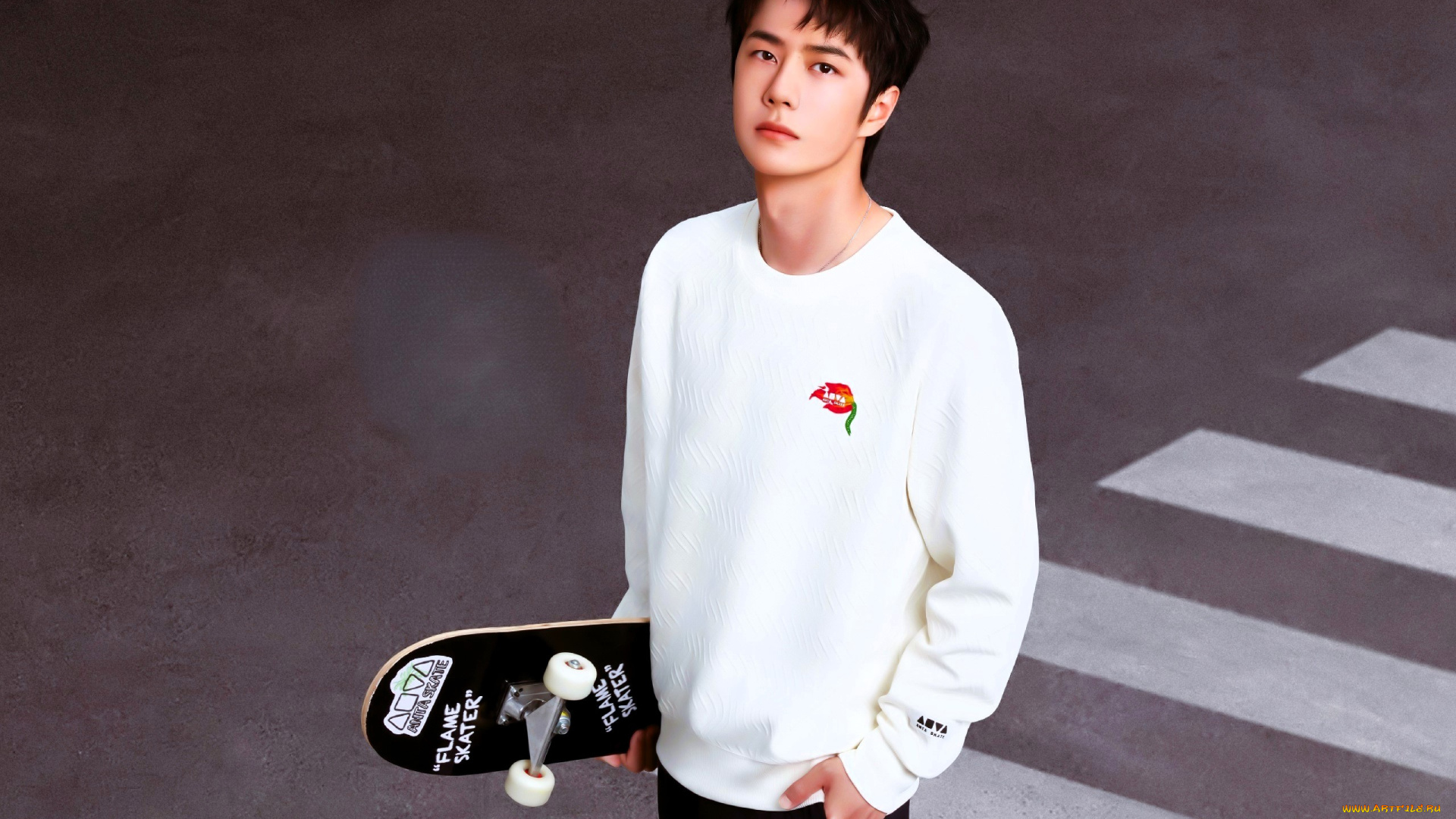 мужчины, wang, yi, bo, актер, свитер, скейт, переход, зебра