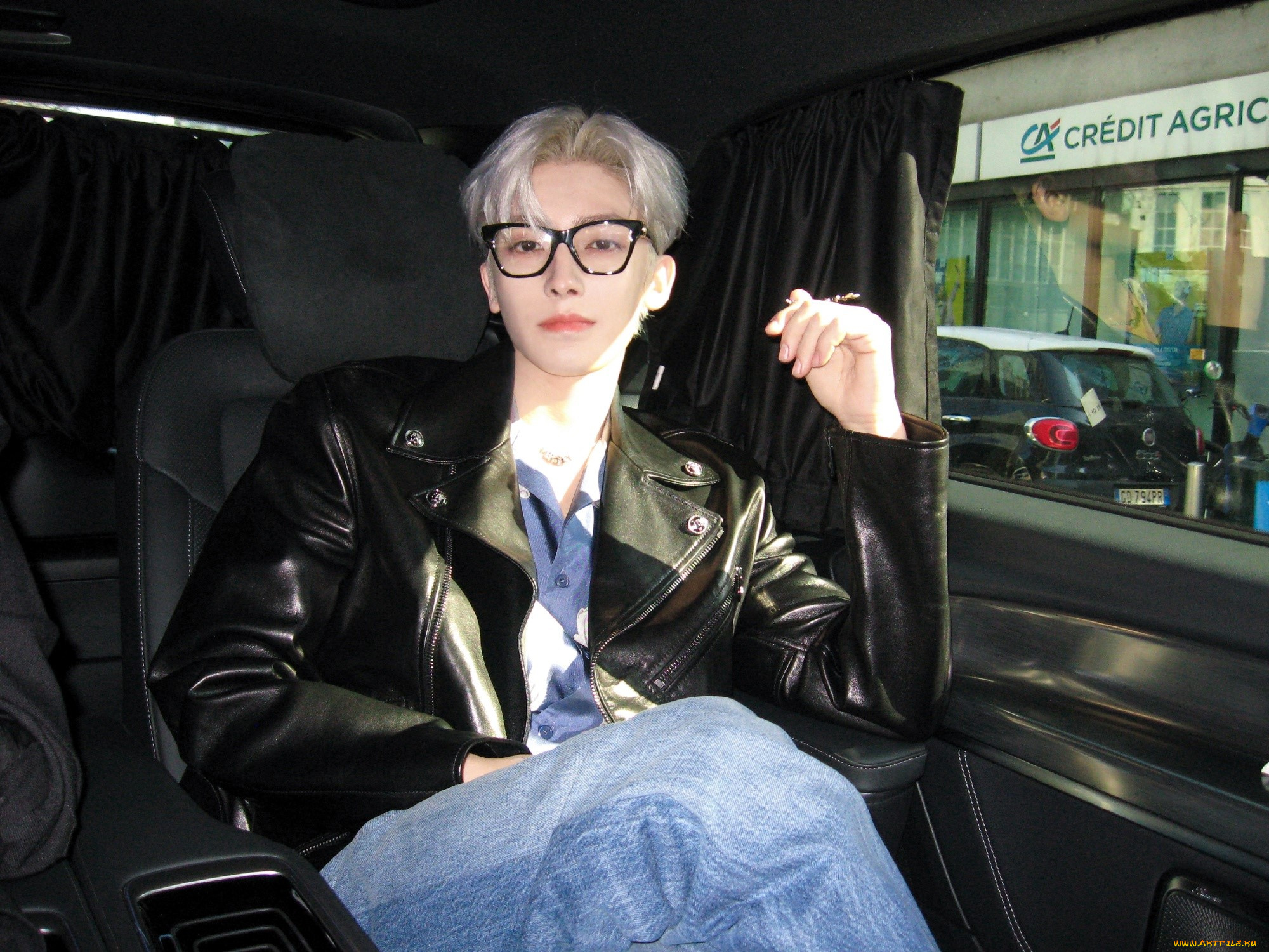 мужчины, hou, ming, hao, актер, очки, куртка, джинсы, машина