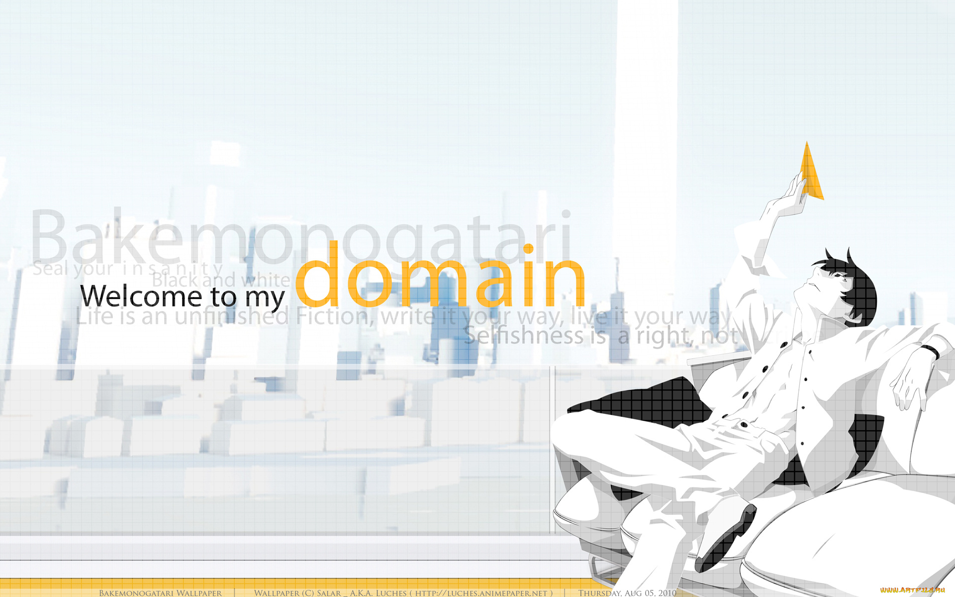 bakemonogatari, аниме, araragi, koyomi, мужчина, бумажный, самолетик, диван, форма