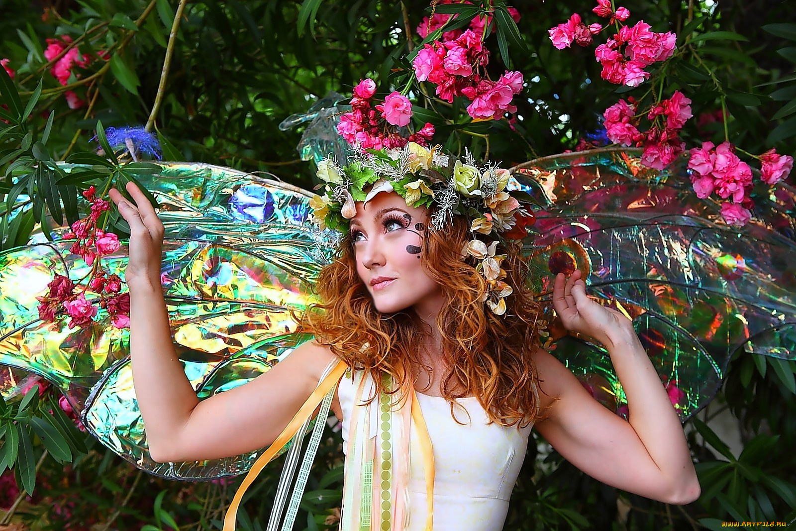 разное, маски, карнавальные, костюмы, цветы, рыжеволосая, крылья, венок, фея