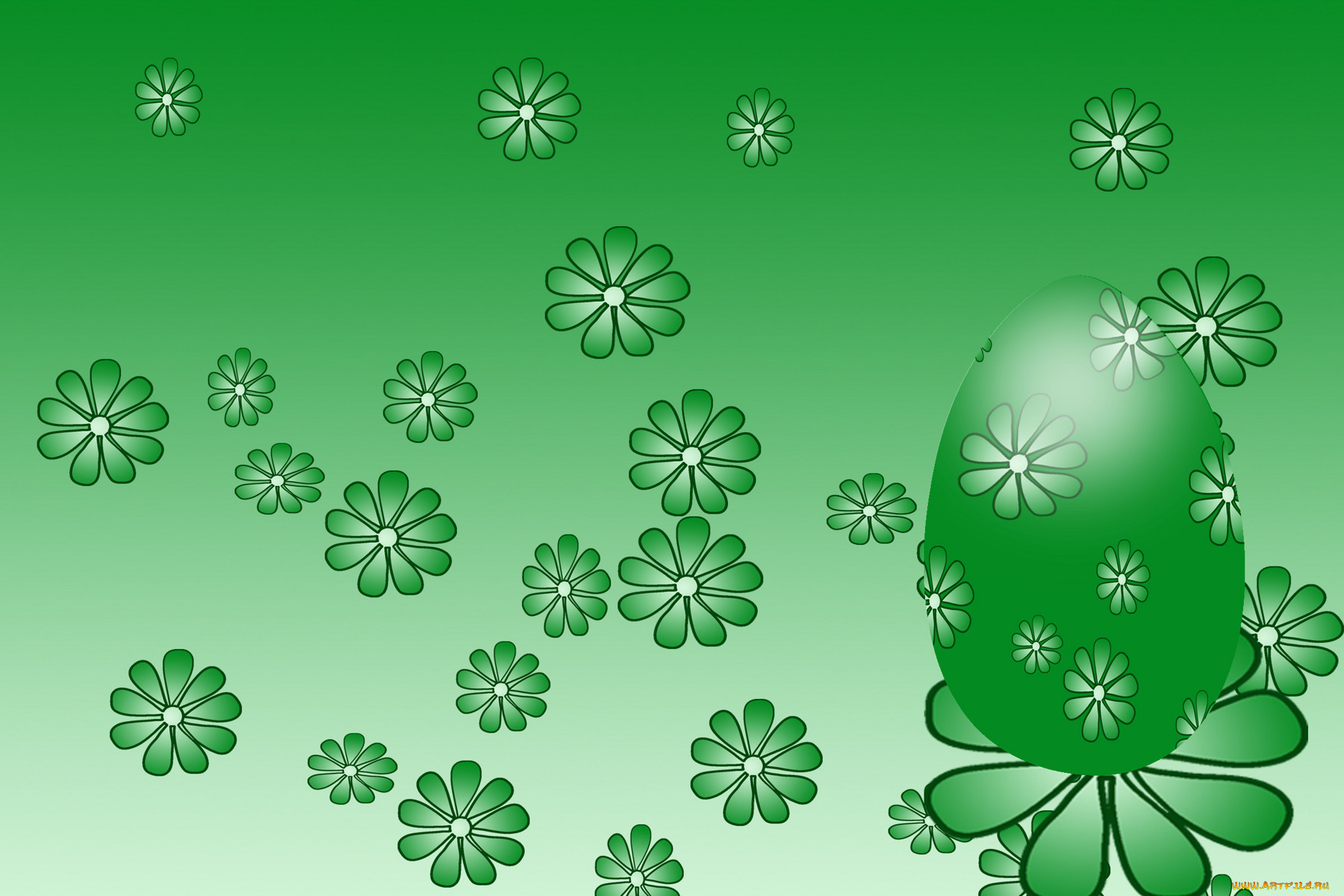 векторная, графика, зелёный, фон, цветы
