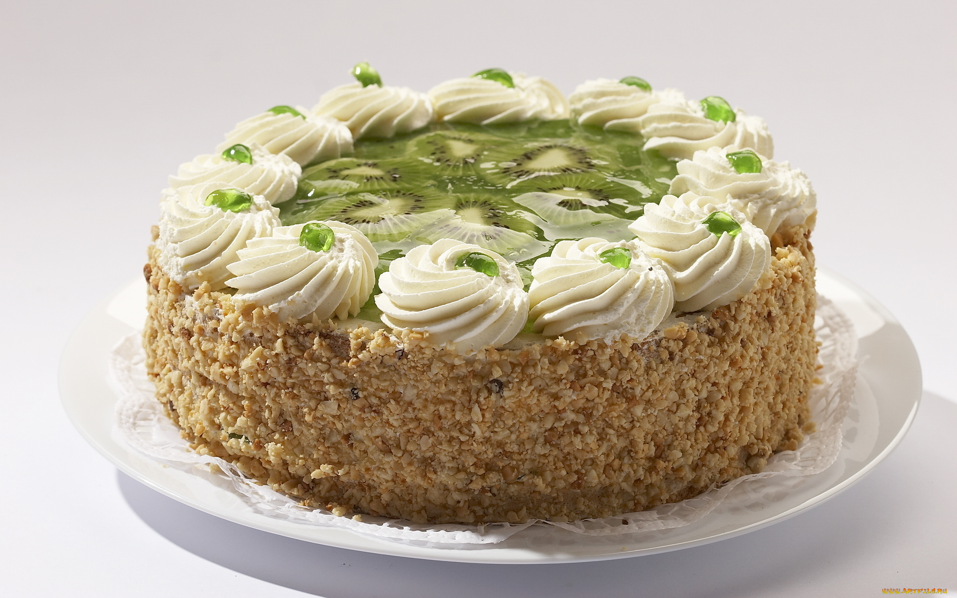 еда, пирожные, кексы, печенье, крем, орехи, киви, торт