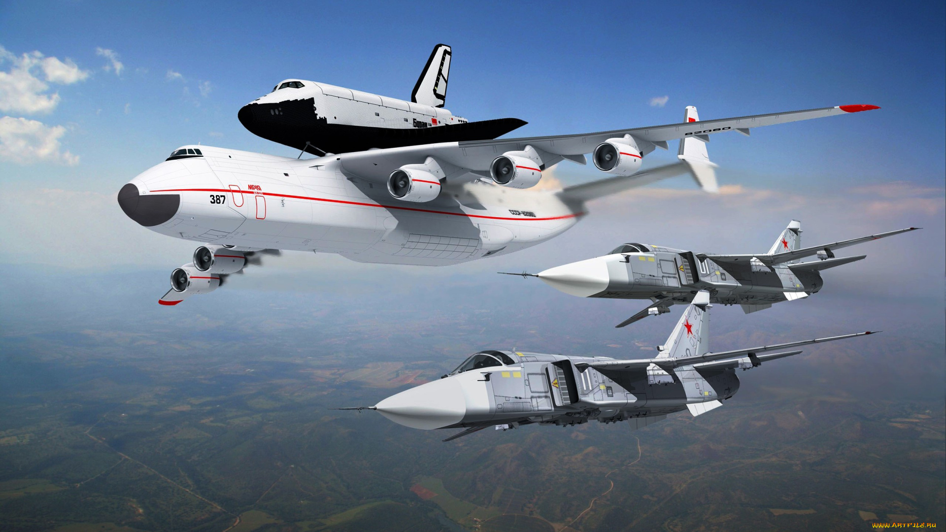 эскорт, авиация, 3д, рисованые, graphic, сопровождение, мрия, буран