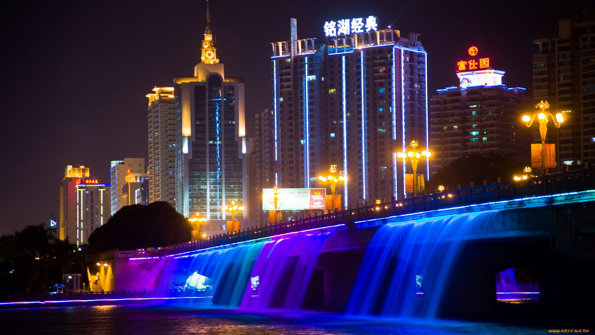 города, огни, ночного, дома, ночь