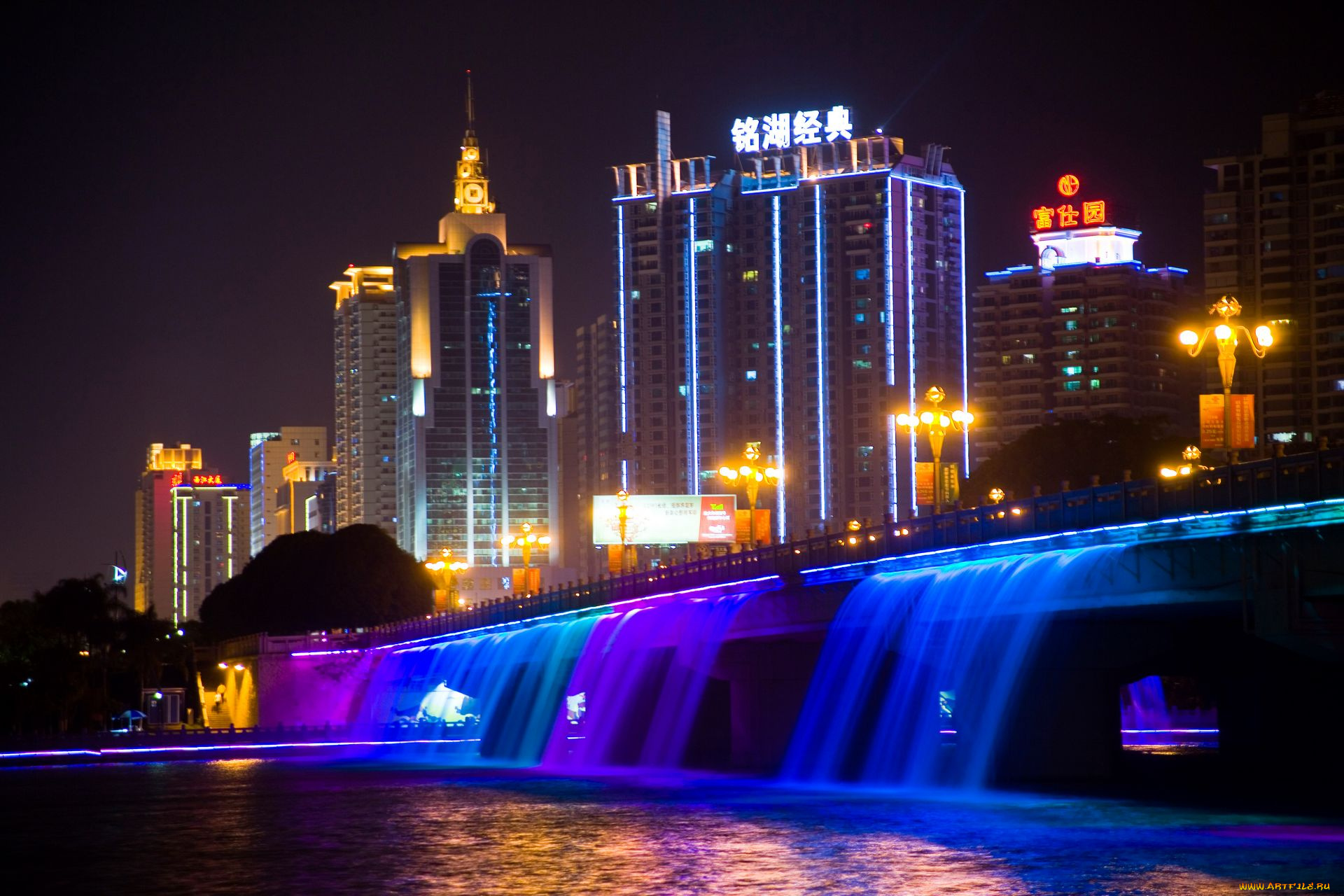 города, огни, ночного, дома, ночь