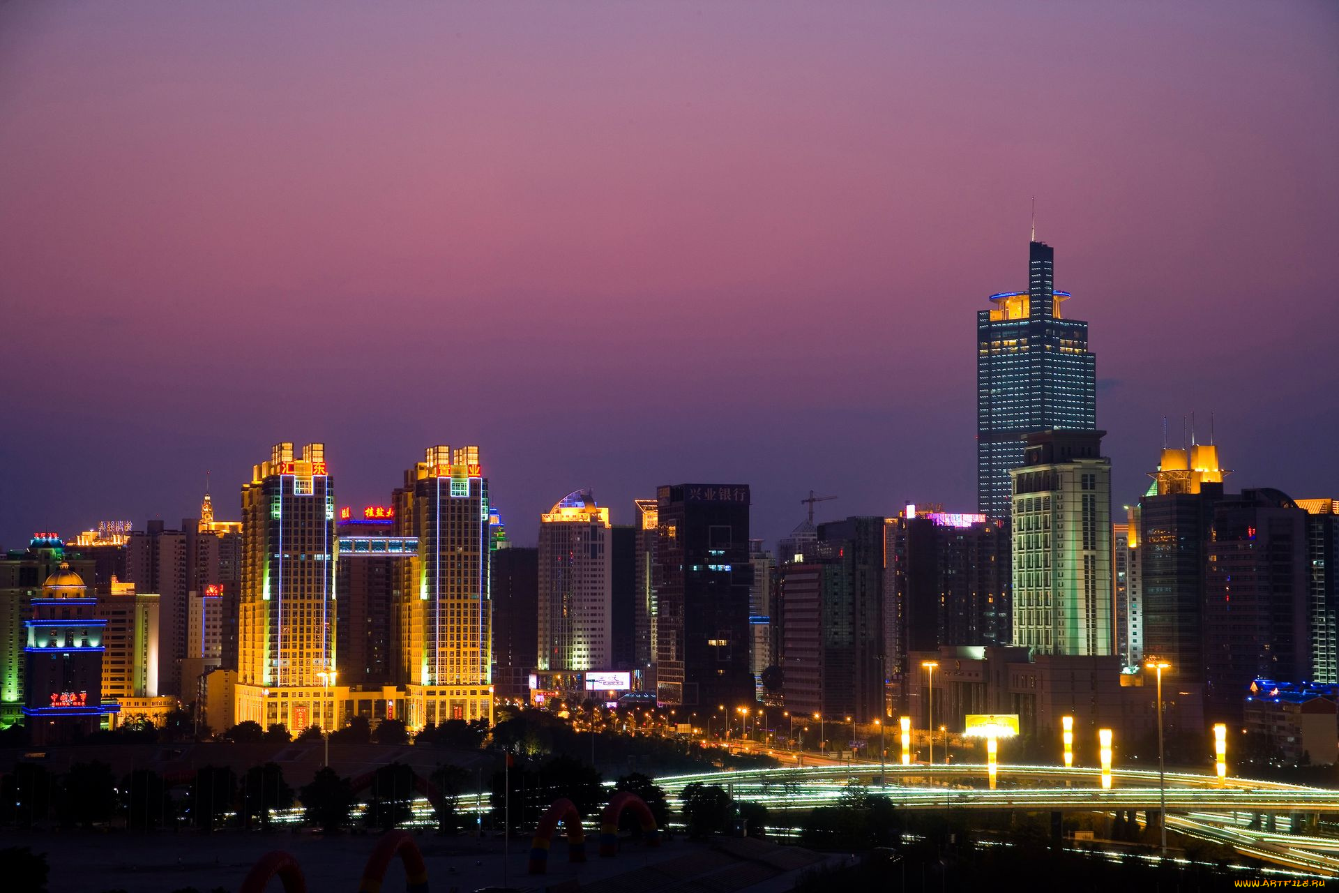 города, огни, ночного, ночь, дома