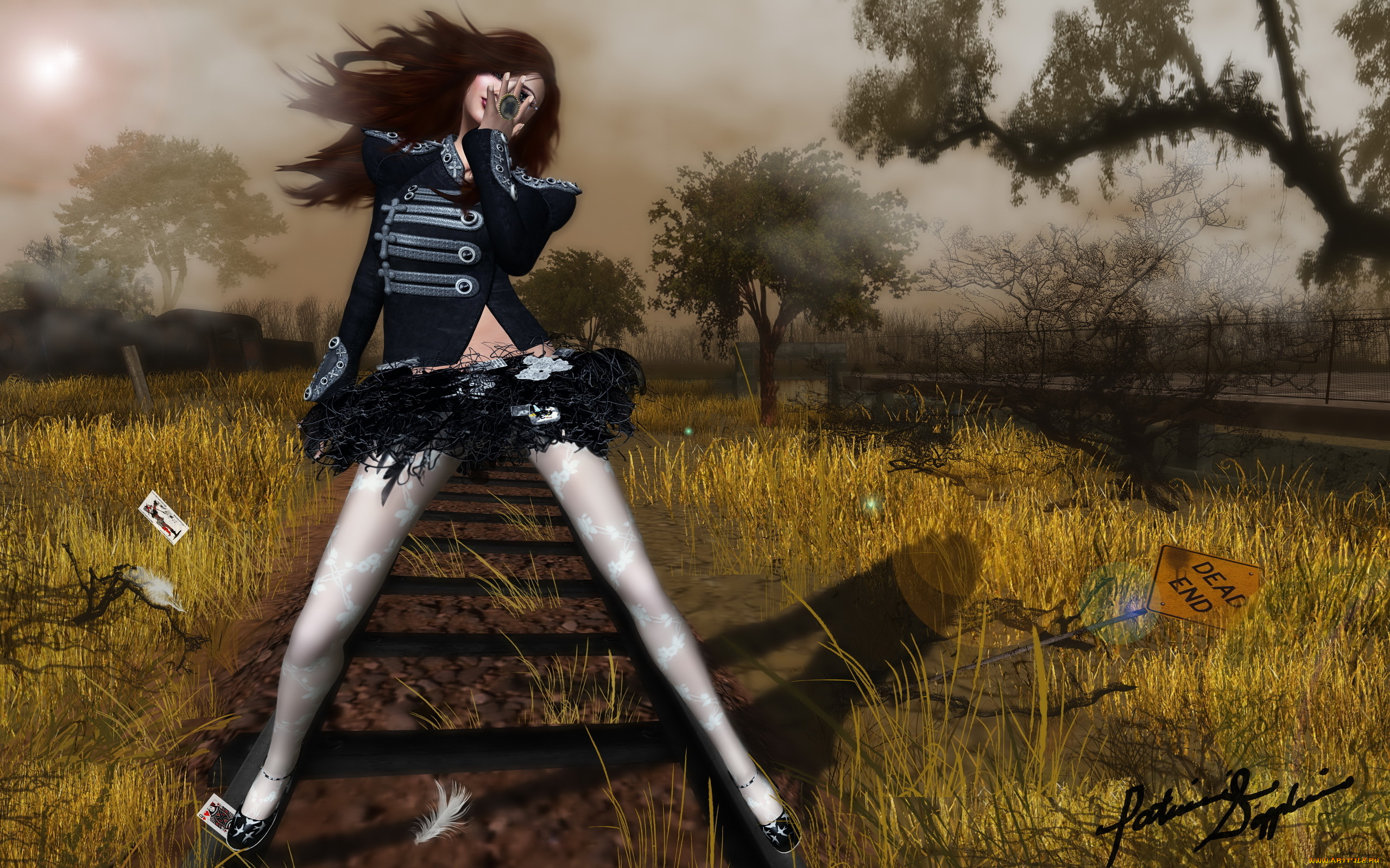 3д, графика, people, люди, трава, девушка