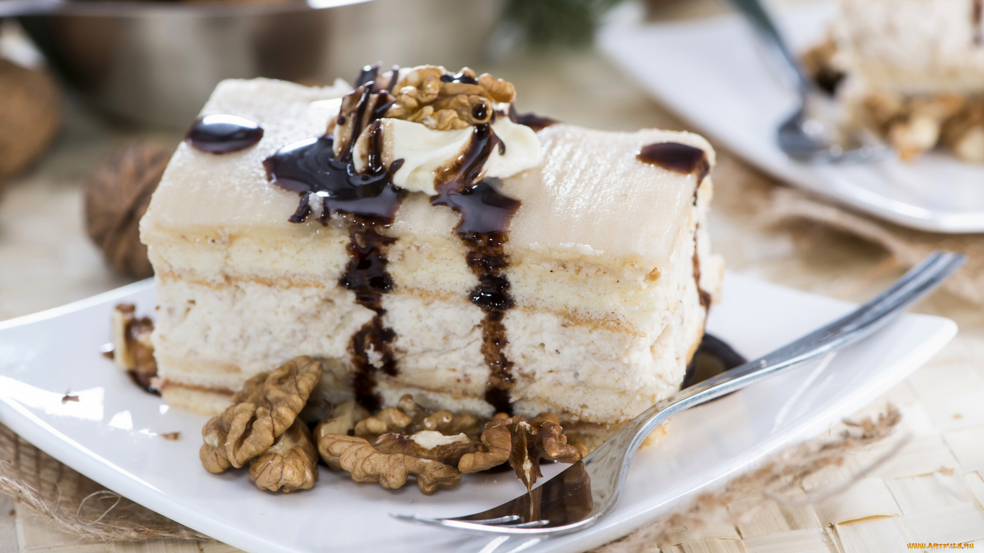 еда, пирожные, , кексы, , печенье, пирожное, орехи, вилка, тарелка