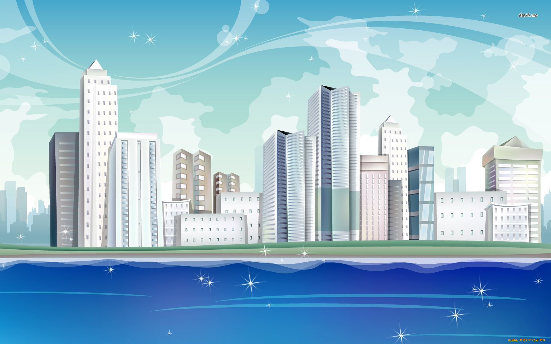 векторная, графика, город, дома