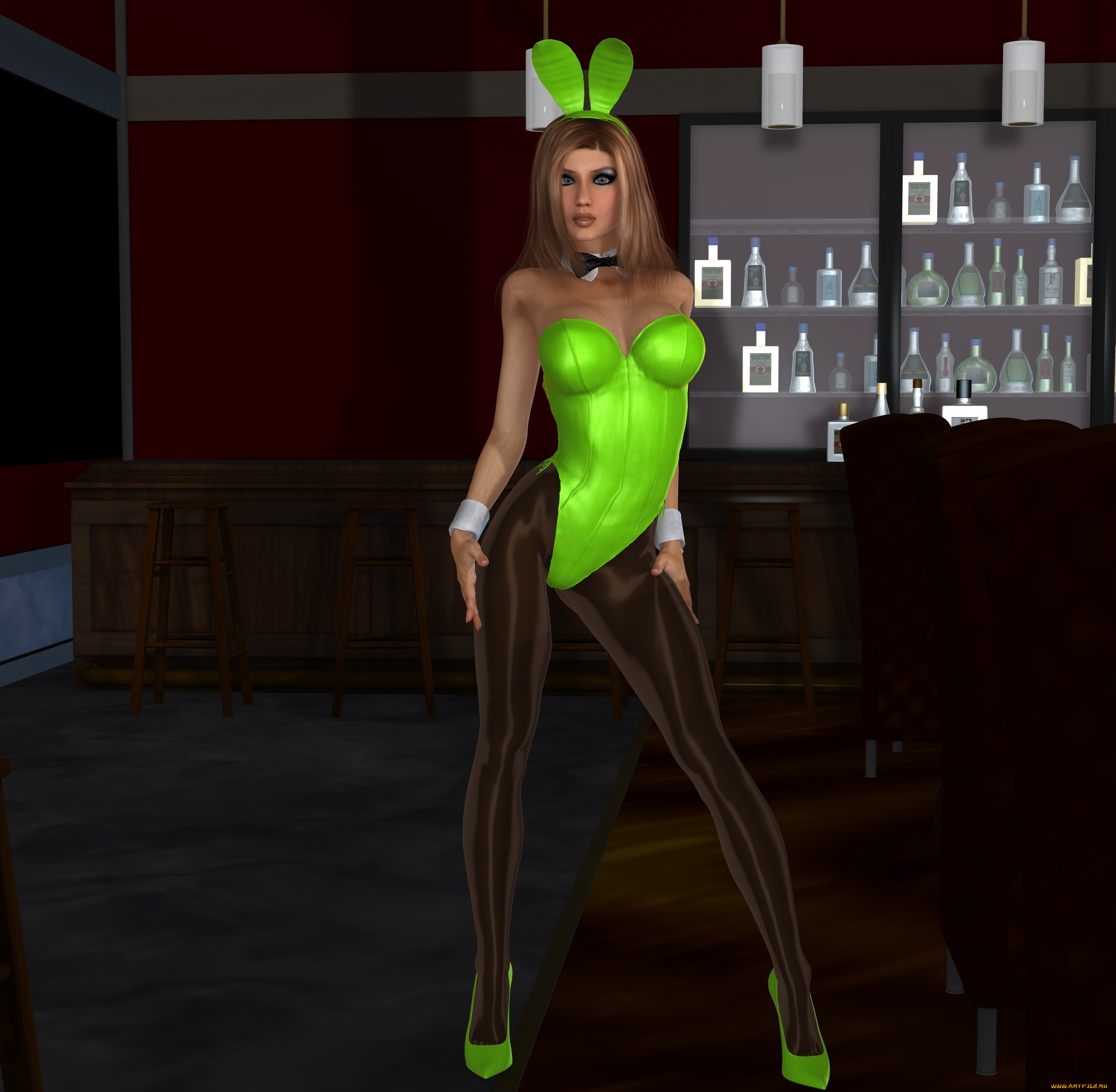 3д, графика, люди, , people, ушки, взгляд, девушка