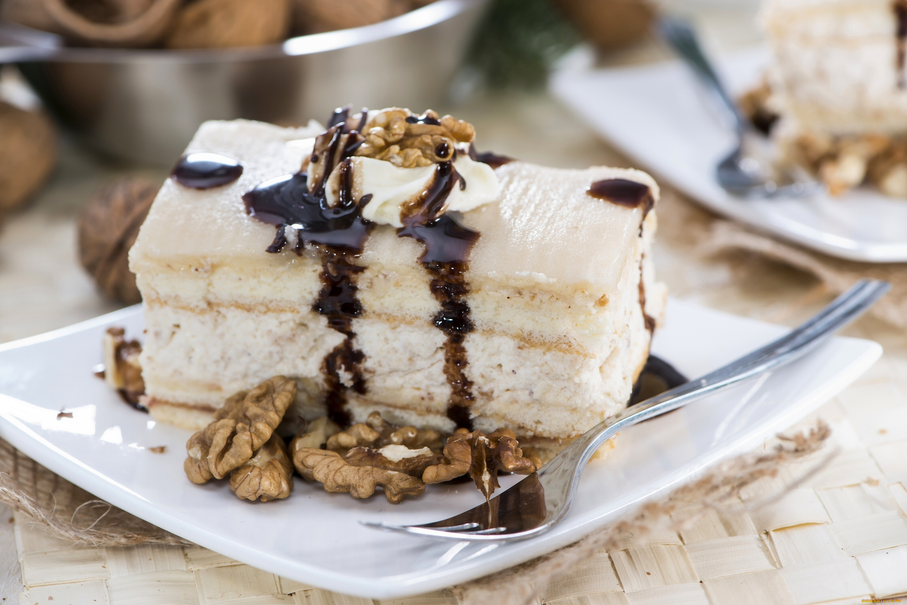 еда, пирожные, , кексы, , печенье, пирожное, орехи, вилка, тарелка