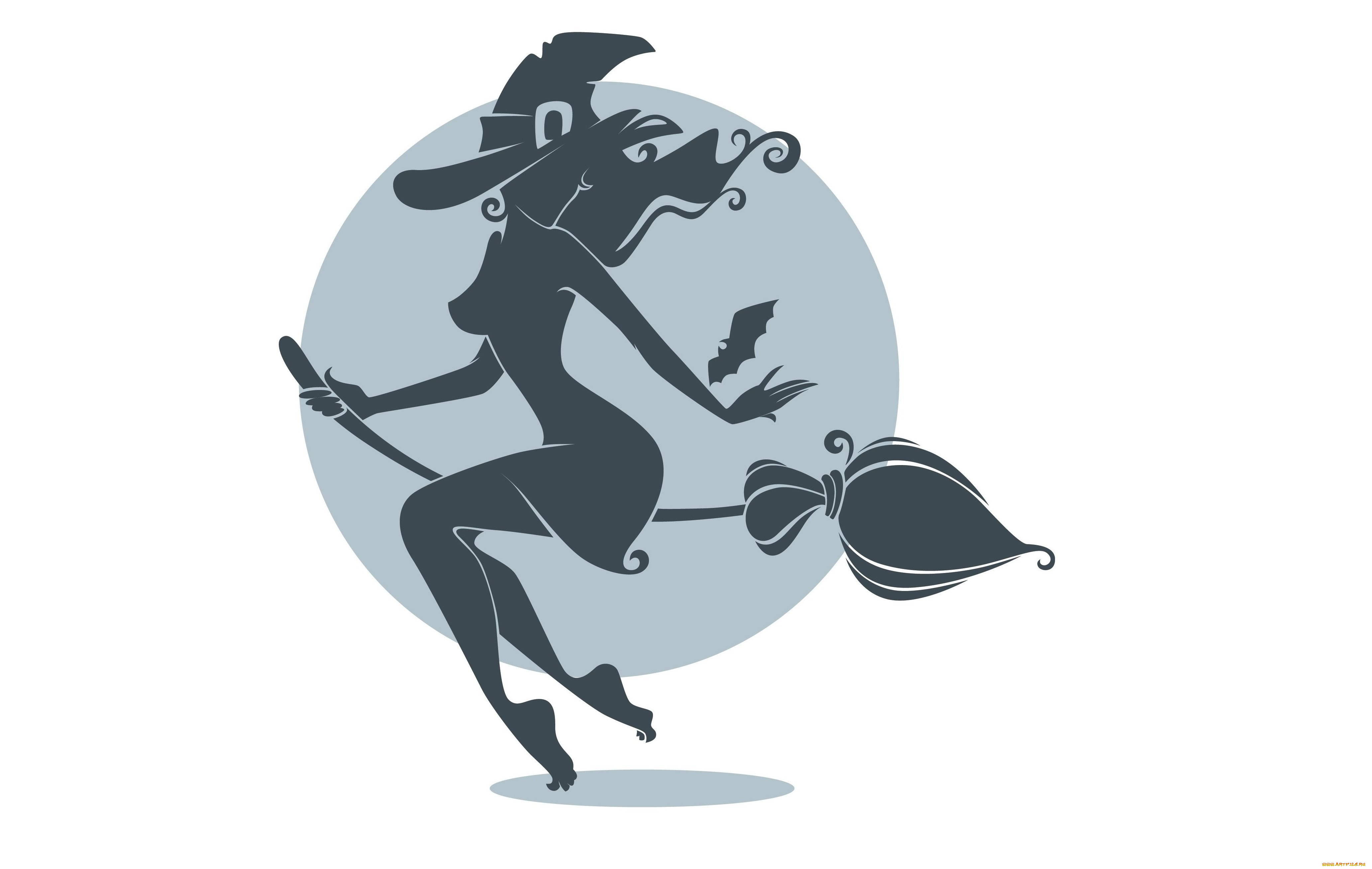 рисованные, минимализм, halloween, праздник, силуэт, шляпа, метла, летучая, мышь