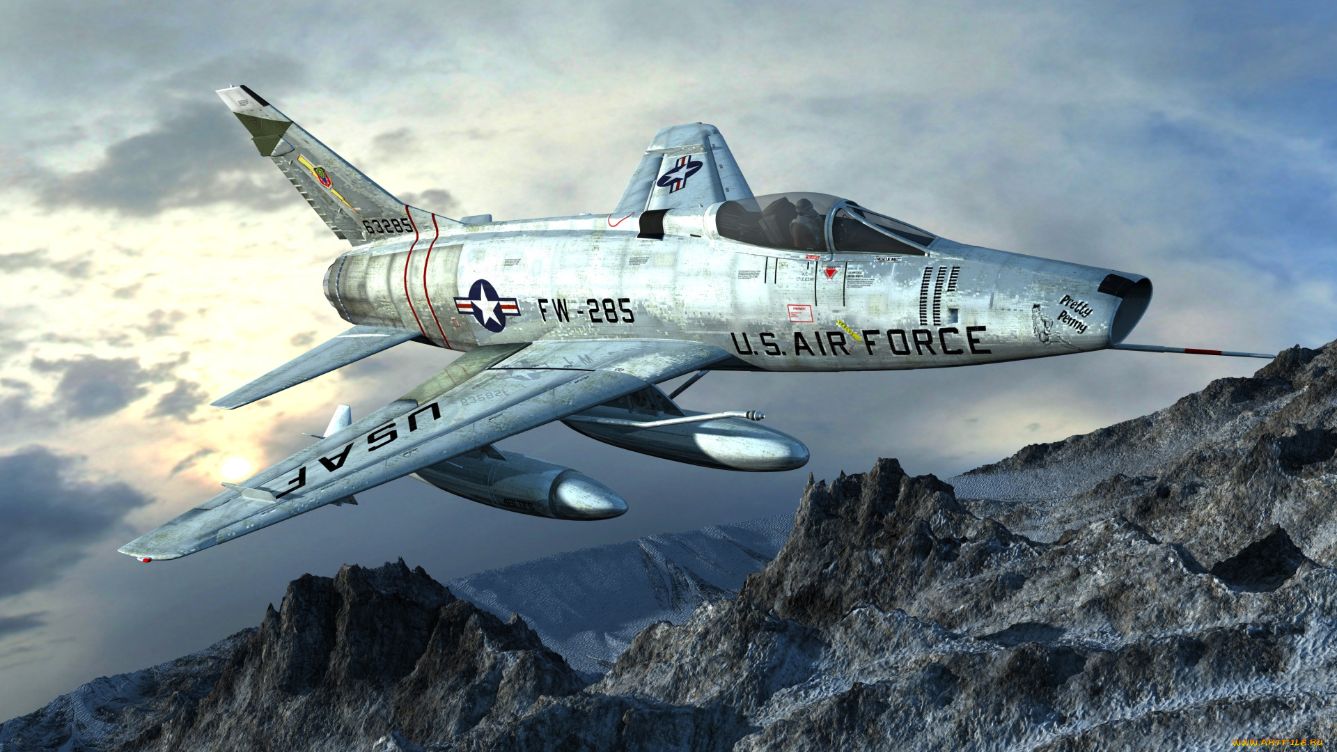 авиация, 3д, рисованые, v-graphic, самолет, полет, облака, горы