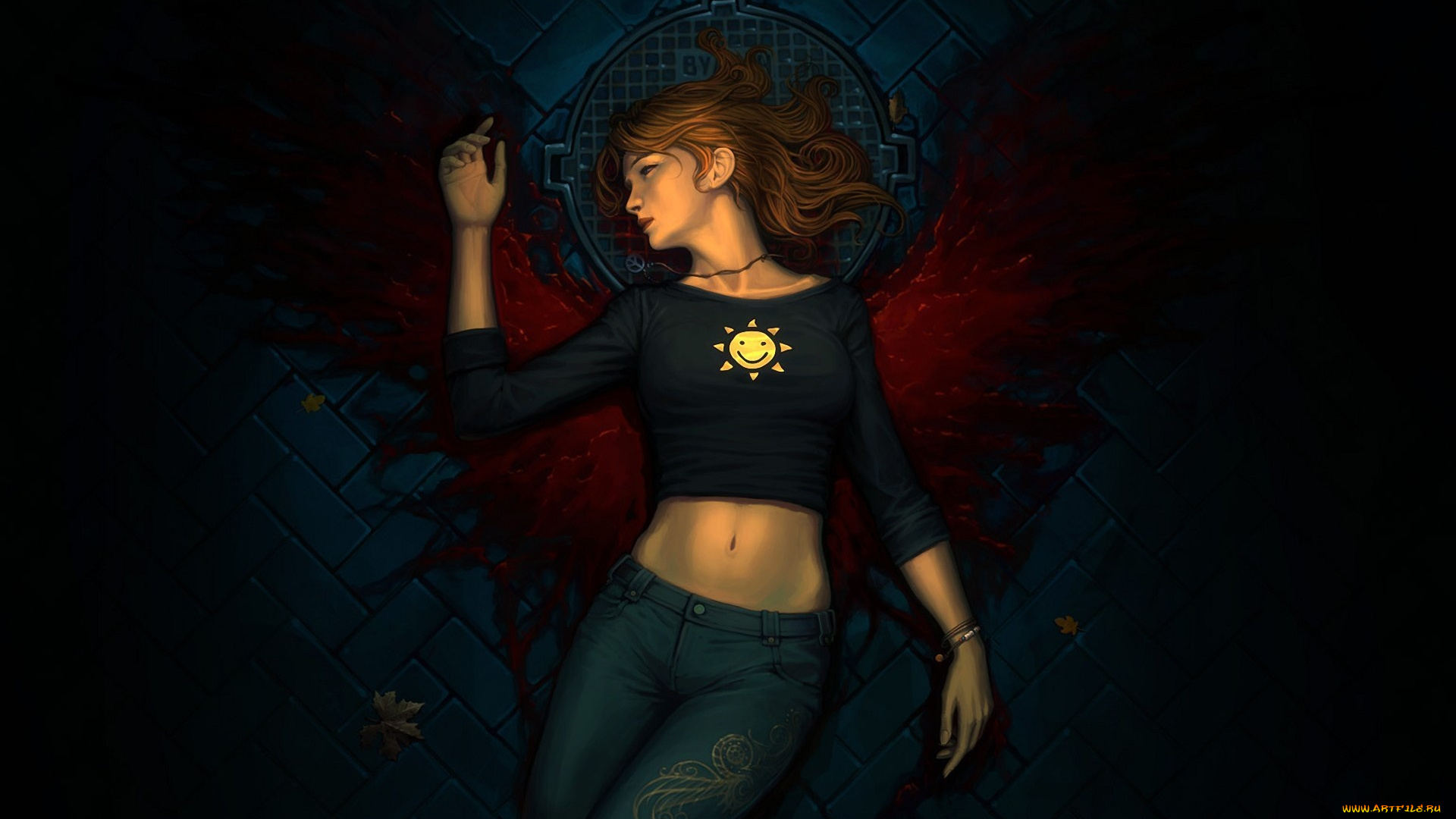 фэнтези, девушки, девушка, смерть, кровь, крылья, люк, топ, джинсы