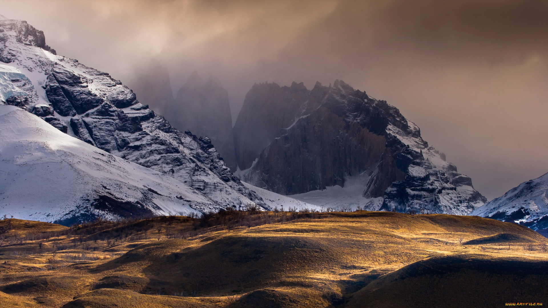 природа, горы, chile, dreamscape, cold, light, landscape, golden, hour, mountains, gold